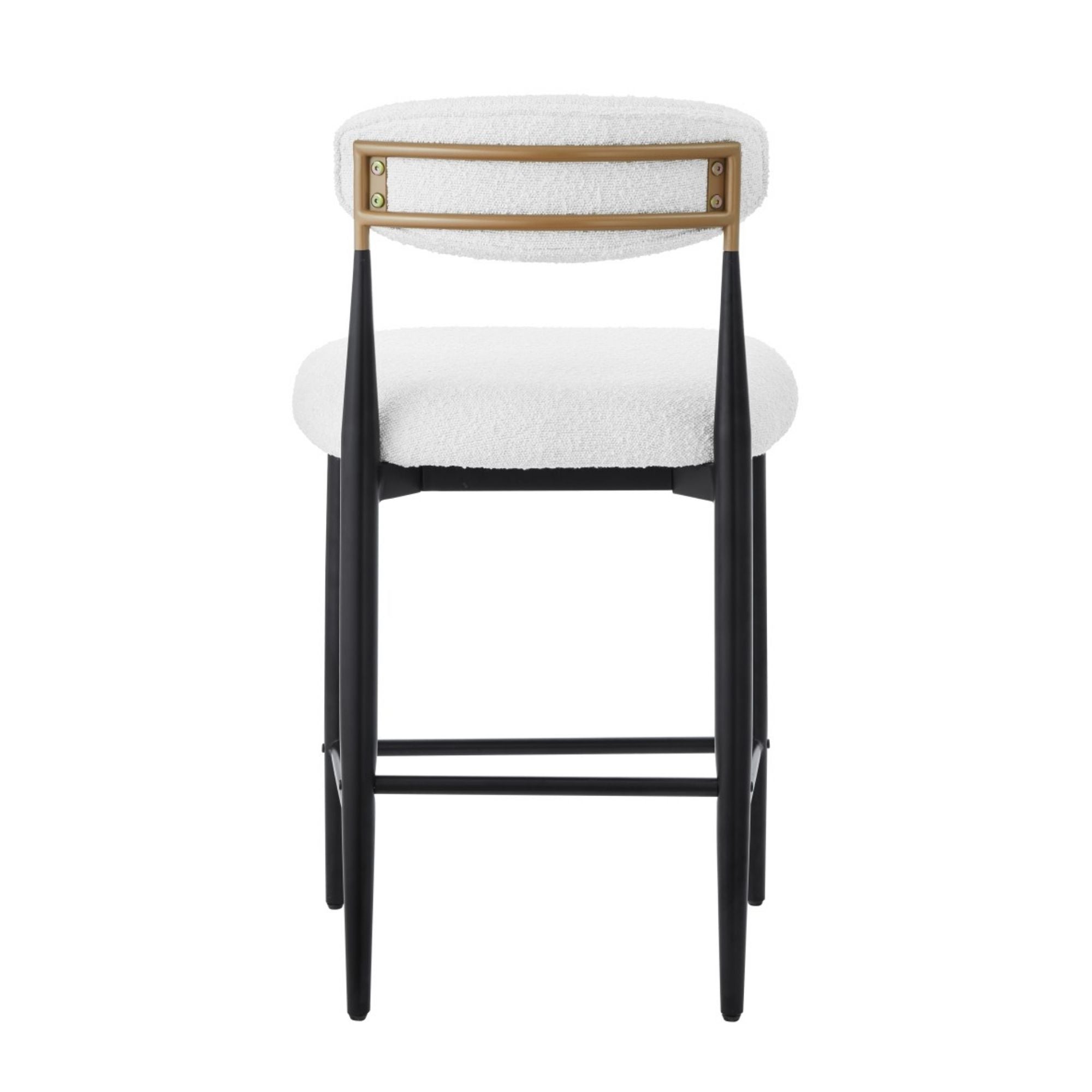Pair of Brassex Kodi white counter bar stools with sleek design and sturdy metal legs, set of 2 for kitchen or bar area.