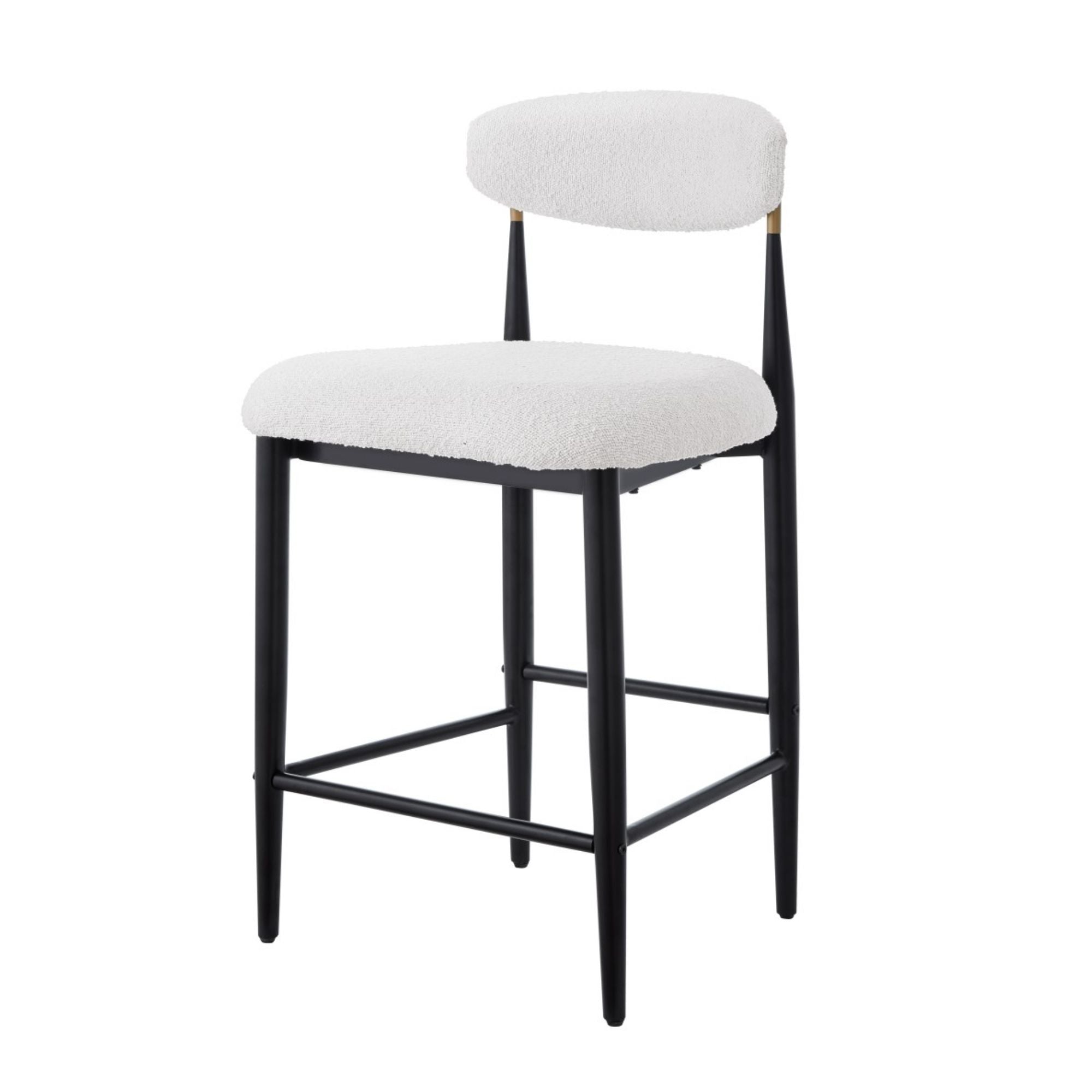 Pair of white Kodi counter bar stools by Brassex, featuring modern design with sleek metal legs and cushioned seats.