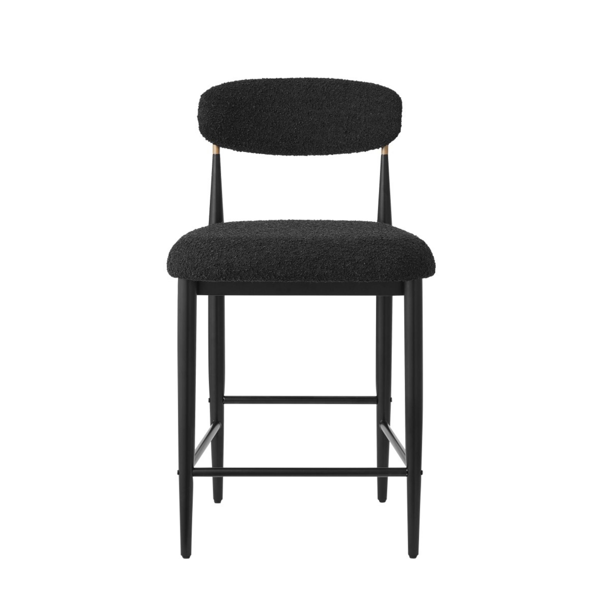 Pair of Brassex Kodi black counter bar stools with sleek modern design, featuring cushioned seats and sturdy metal legs.