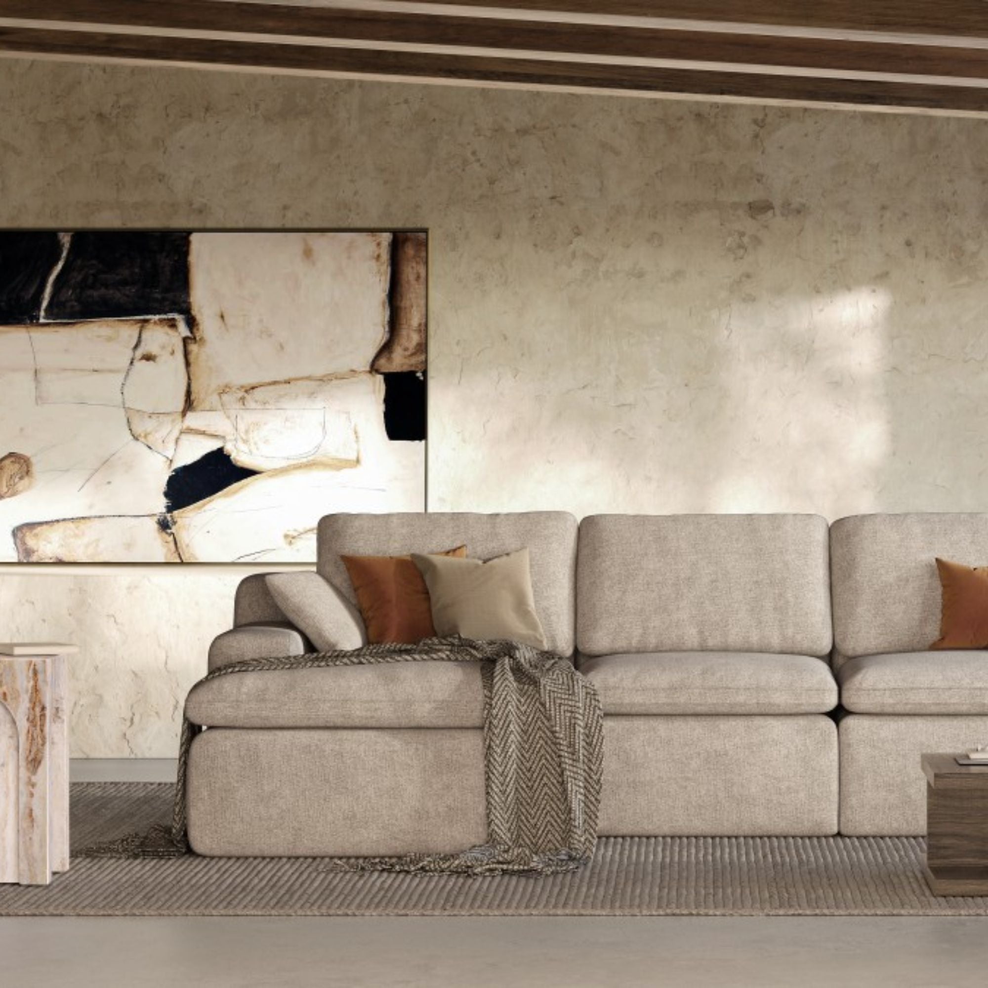 Compression Sectional in Beige 625111 | CastleUp Experience Centre