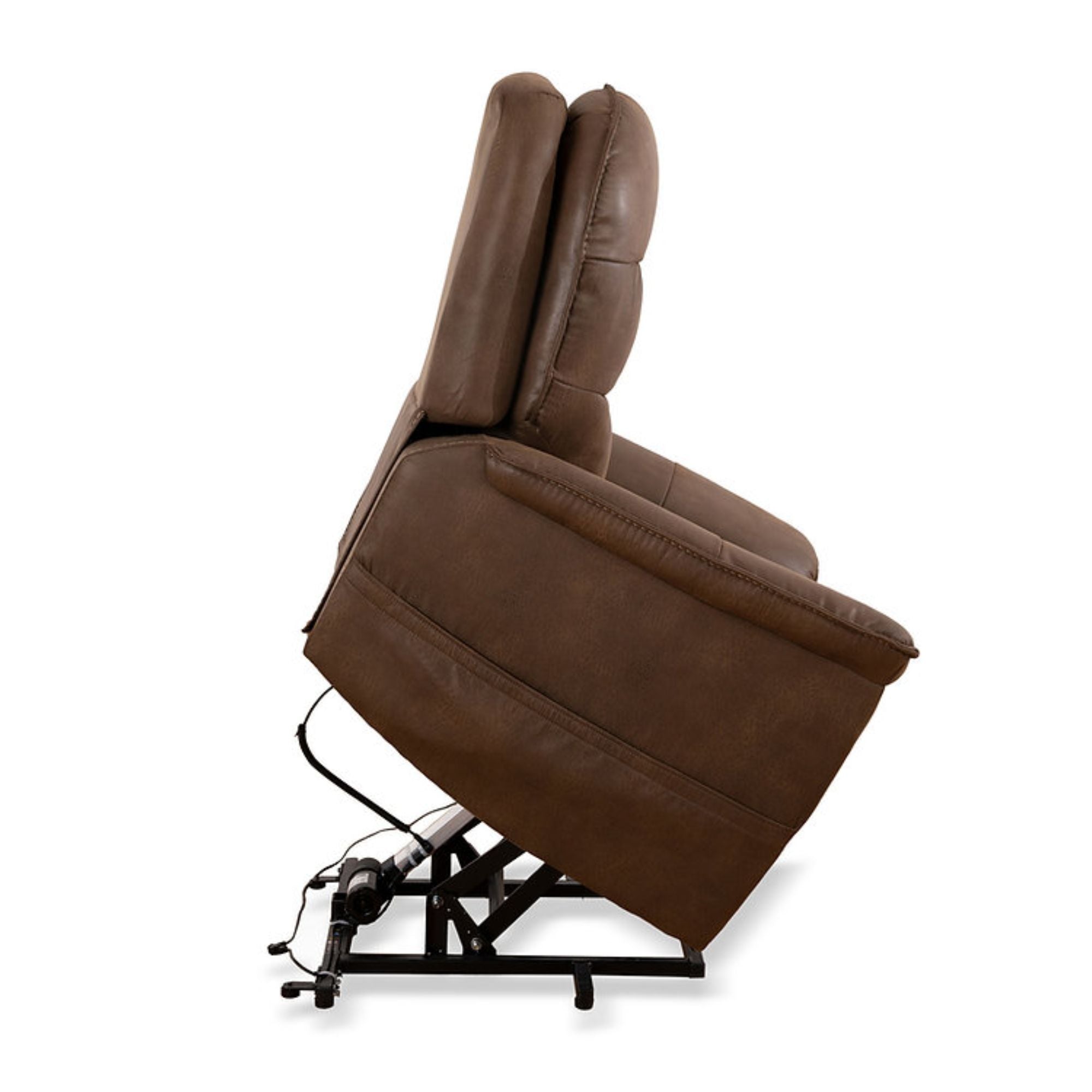 Brown Camden lift chair by IFF with plush upholstery and reclining features, designed for comfort and support.