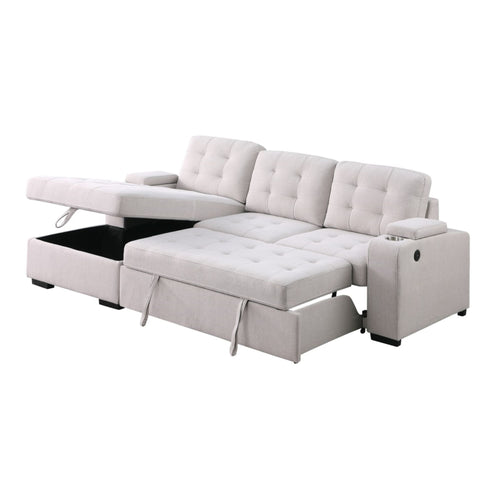 Beige Brassex Lennox sectional sleeper sofa with plush cushions and convertible design, ideal for relaxing or overnight guests.