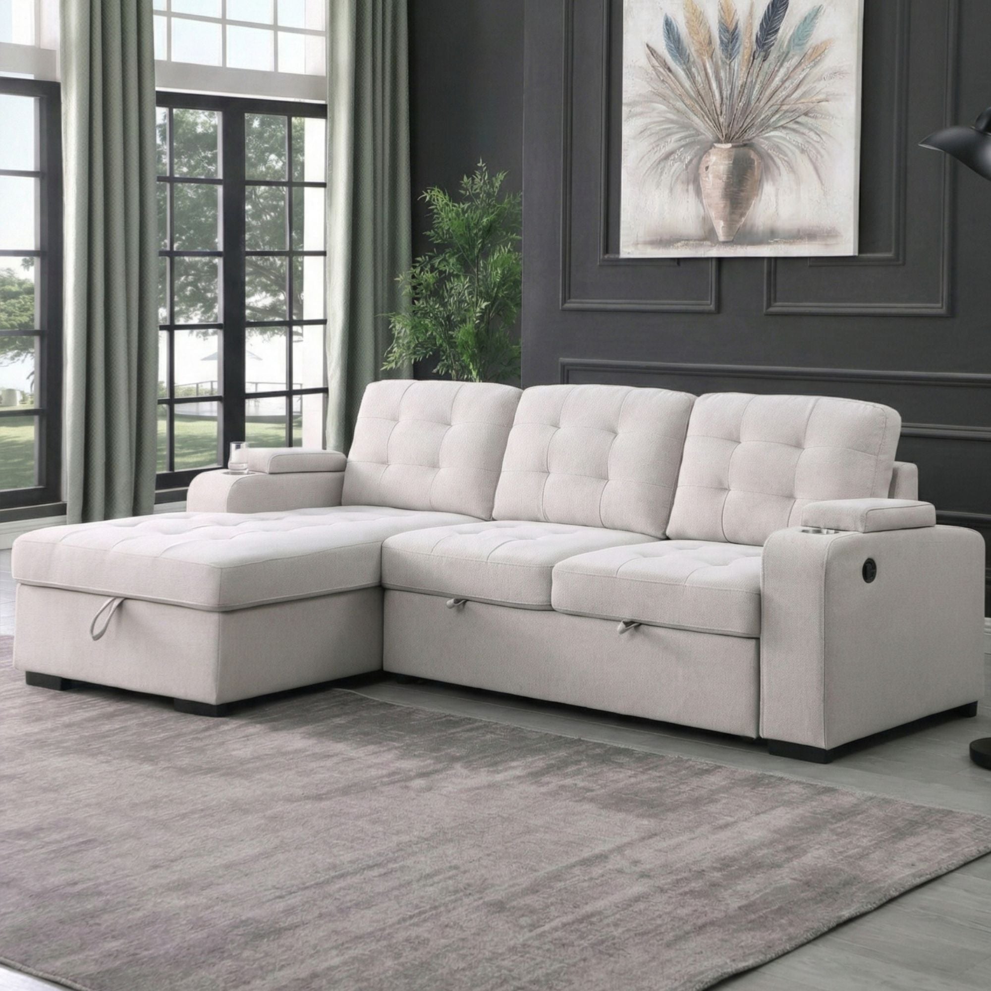 Lennox Sectional Sleeper in Beige | CastleUp Experience Centre