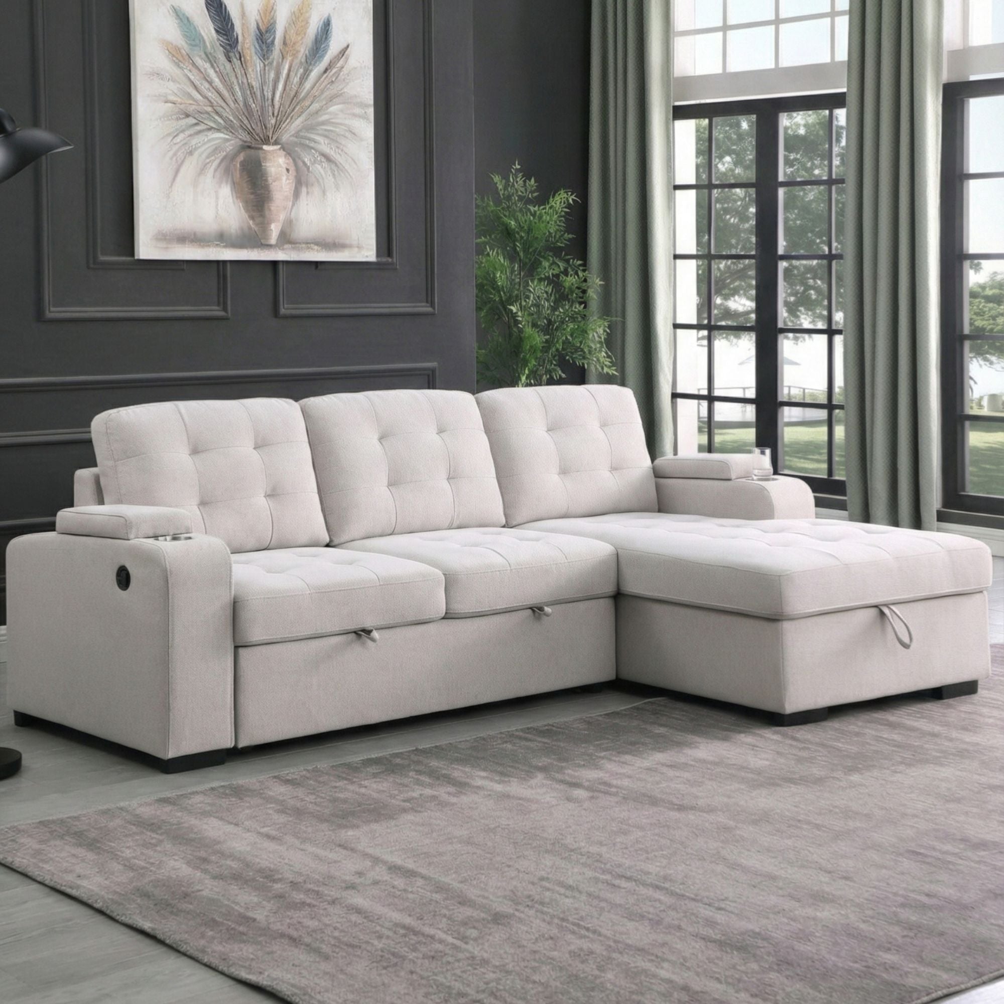 Lennox Sectional Sleeper in Beige | CastleUp Experience Centre