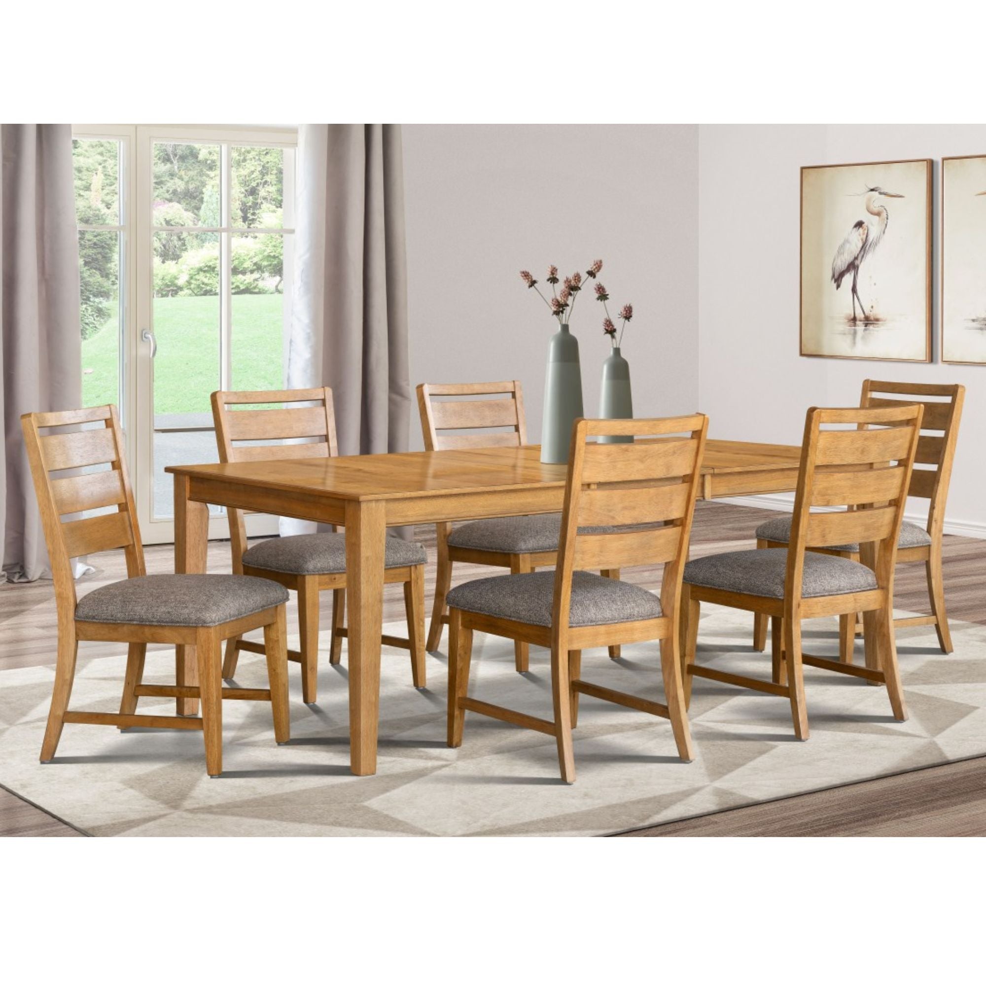 Brassex Terra 7-piece oak dining set with a rectangular table and matching chairs, ideal for modern dining rooms.