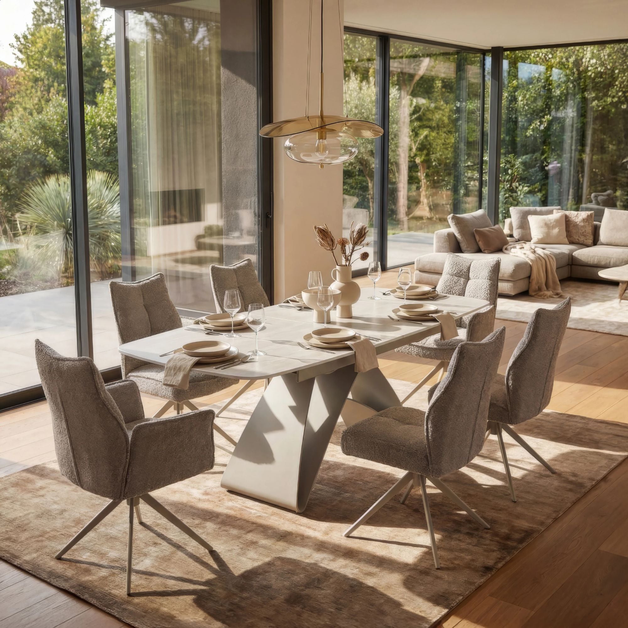 Tivoli Travertine-Look Oval Extendable Dining Table