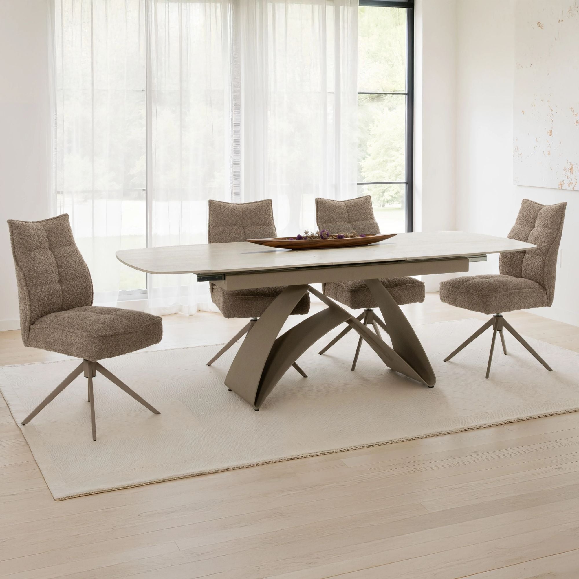 Tivoli Travertine-Look Oval Extendable Dining Table