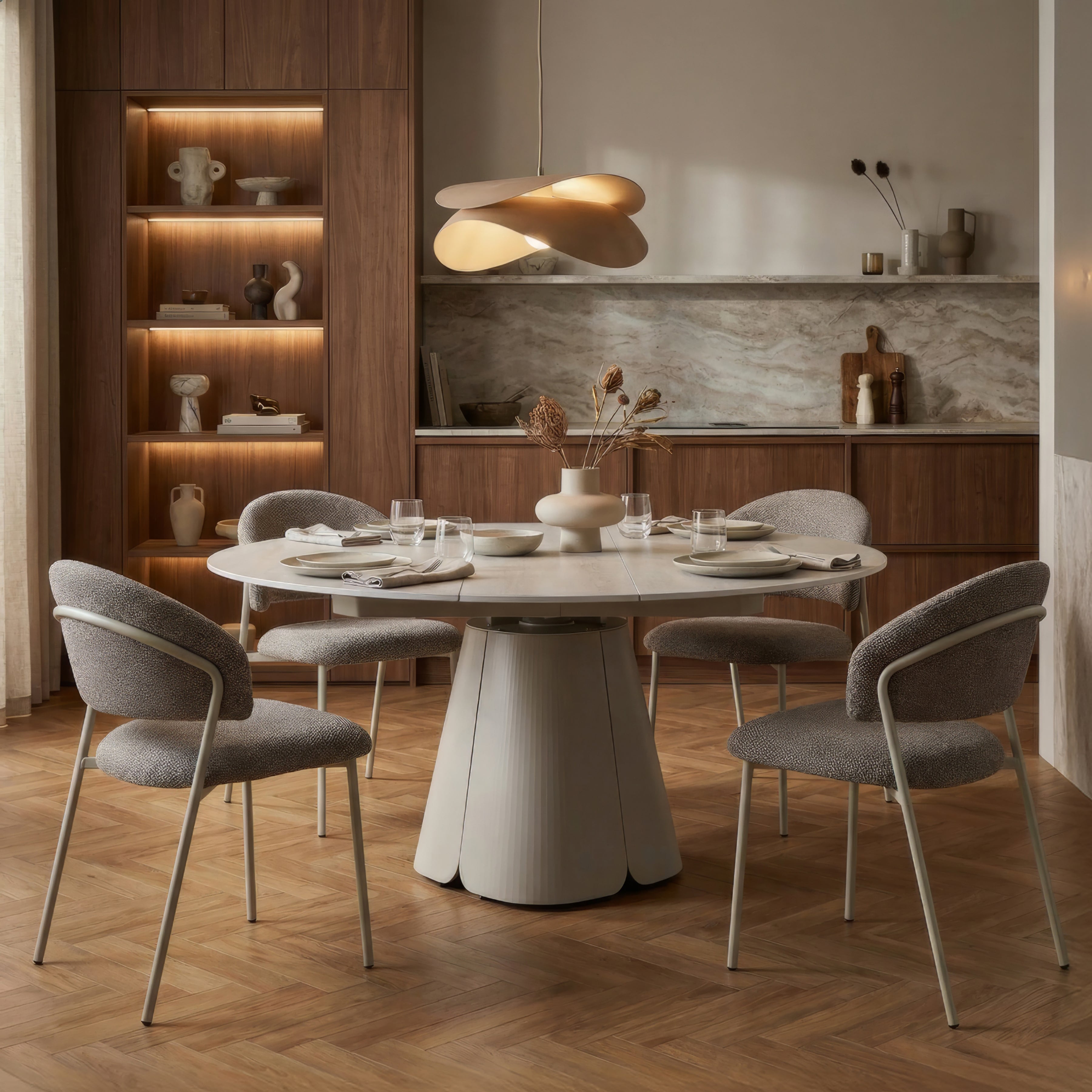 Elara 5-Piece Extendable Dining Set with Marble-Look Table