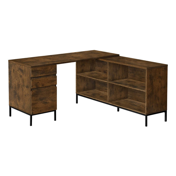 Rustic brown Optera L-shaped office computer desk by Monarch Specialties, featuring a spacious workspace and modern design.