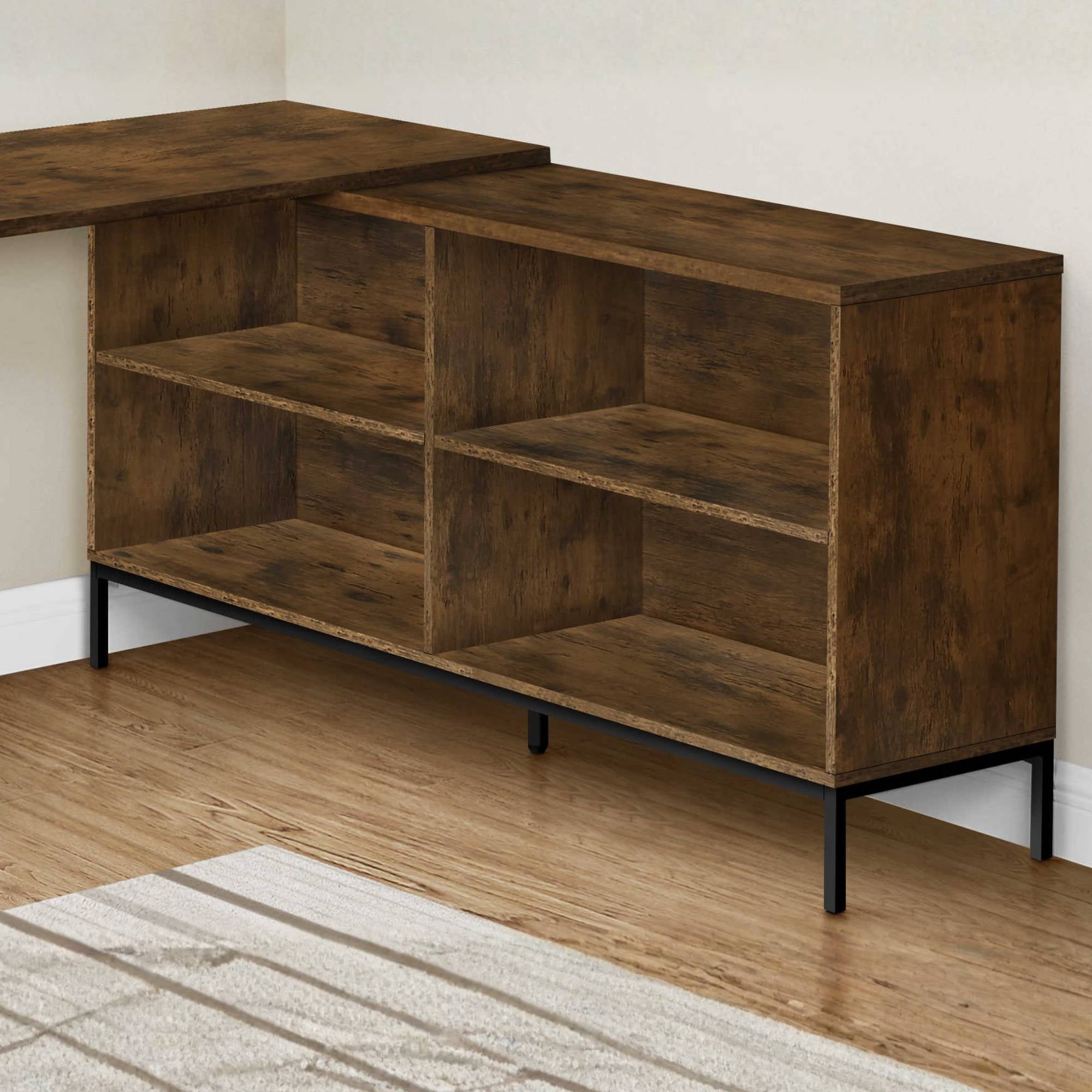 Rustic brown Optera L-shaped office desk by Monarch Specialties, featuring a spacious workspace and modern design.