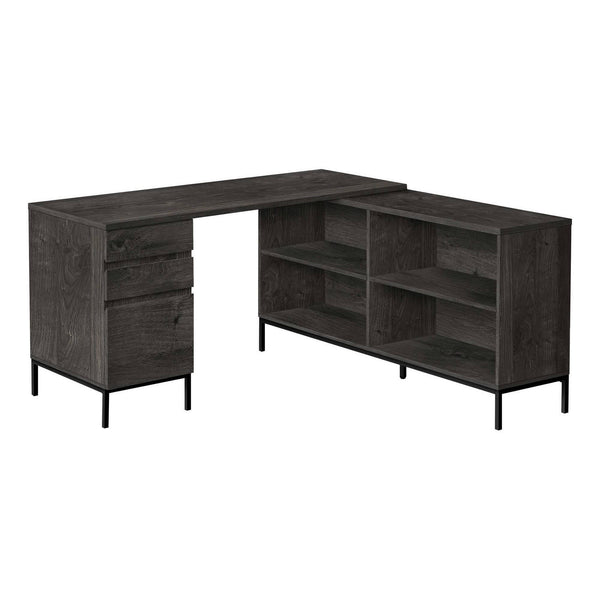 Dark grey Monarch Specialties Optera L-shaped computer desk with spacious work surface and modern design for office use.