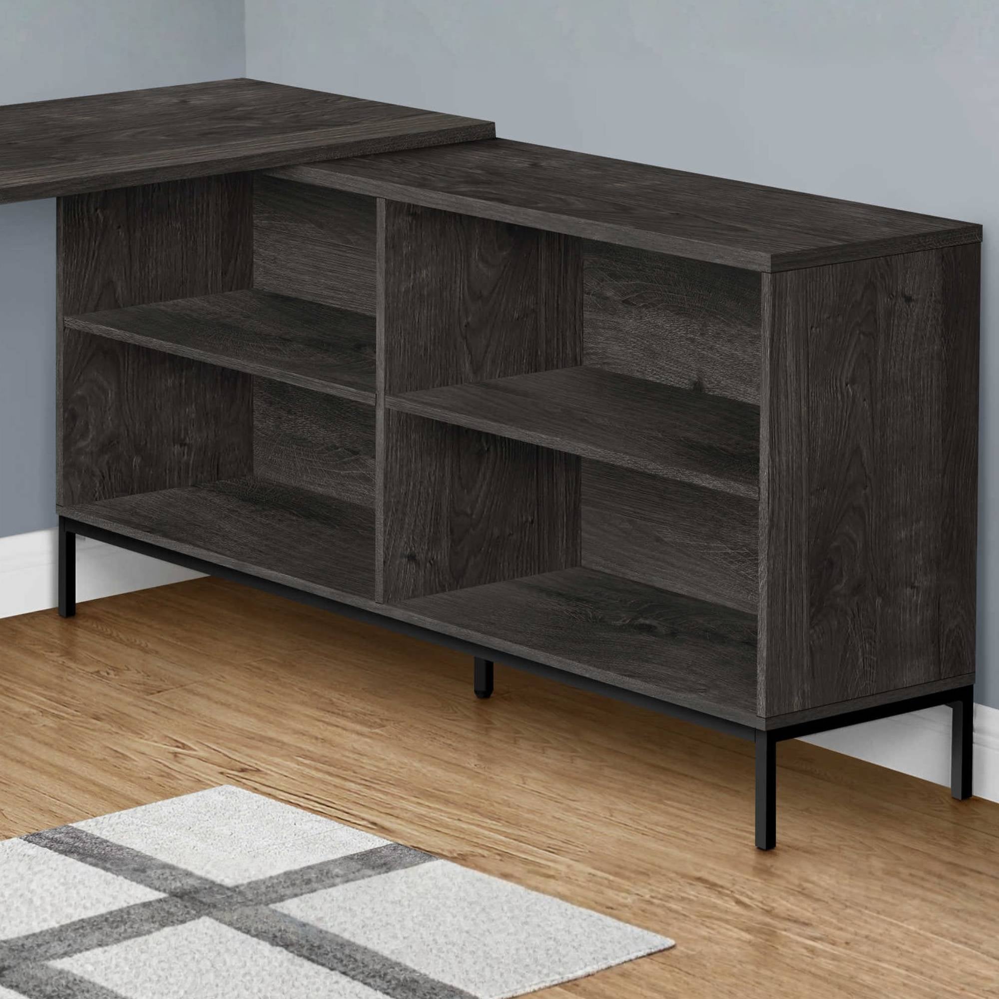 Dark grey Optera L-shaped computer desk by Monarch Specialties, with spacious work surface and modern office design.