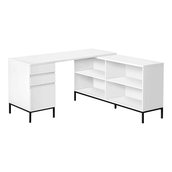White Optera L-shaped computer desk from Monarch Specialties, featuring a modern office desk design with ample workspace.