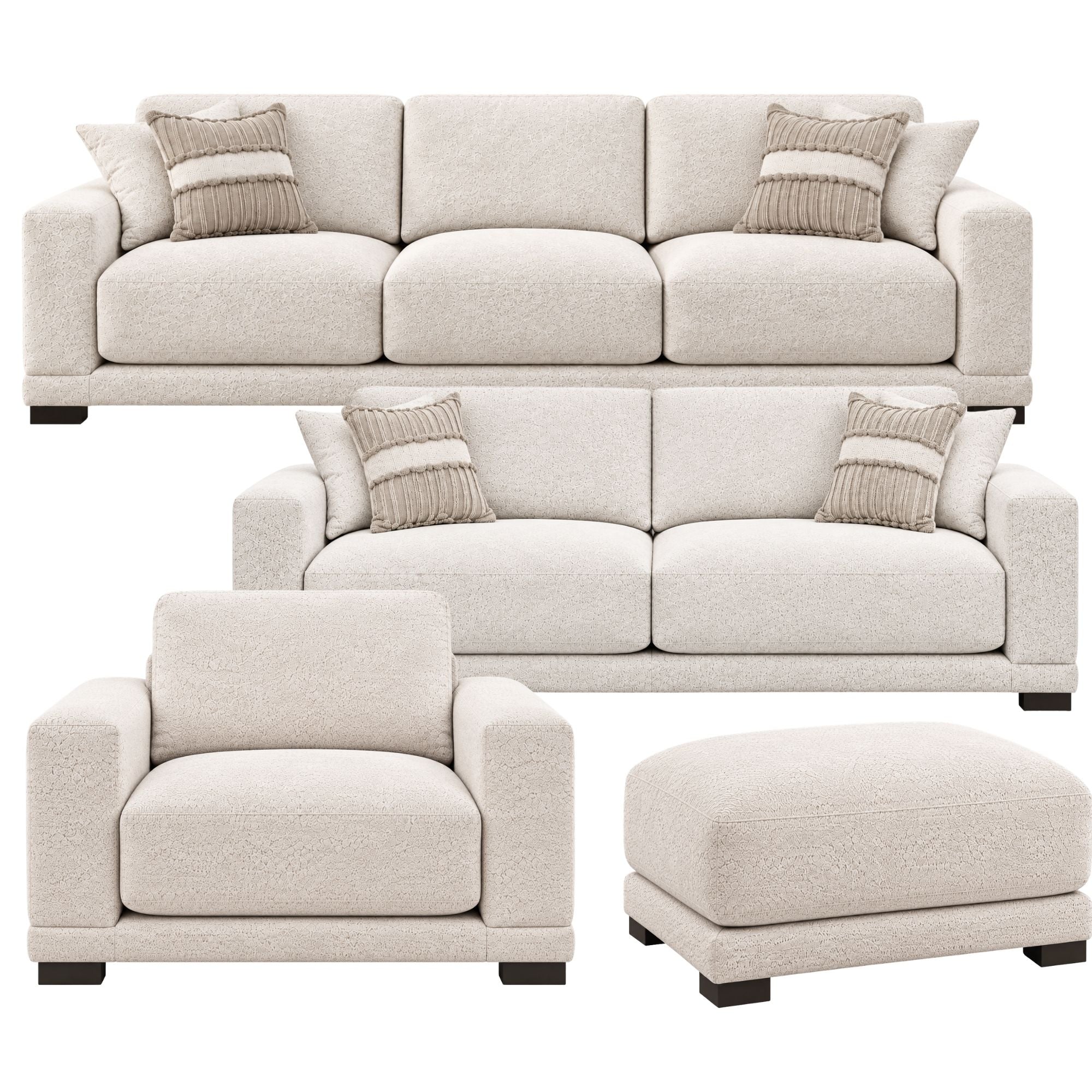 Canadian-made Talia sofa set in light brown, featuring plush cushions and sleek design from Sofa by Fancy.
