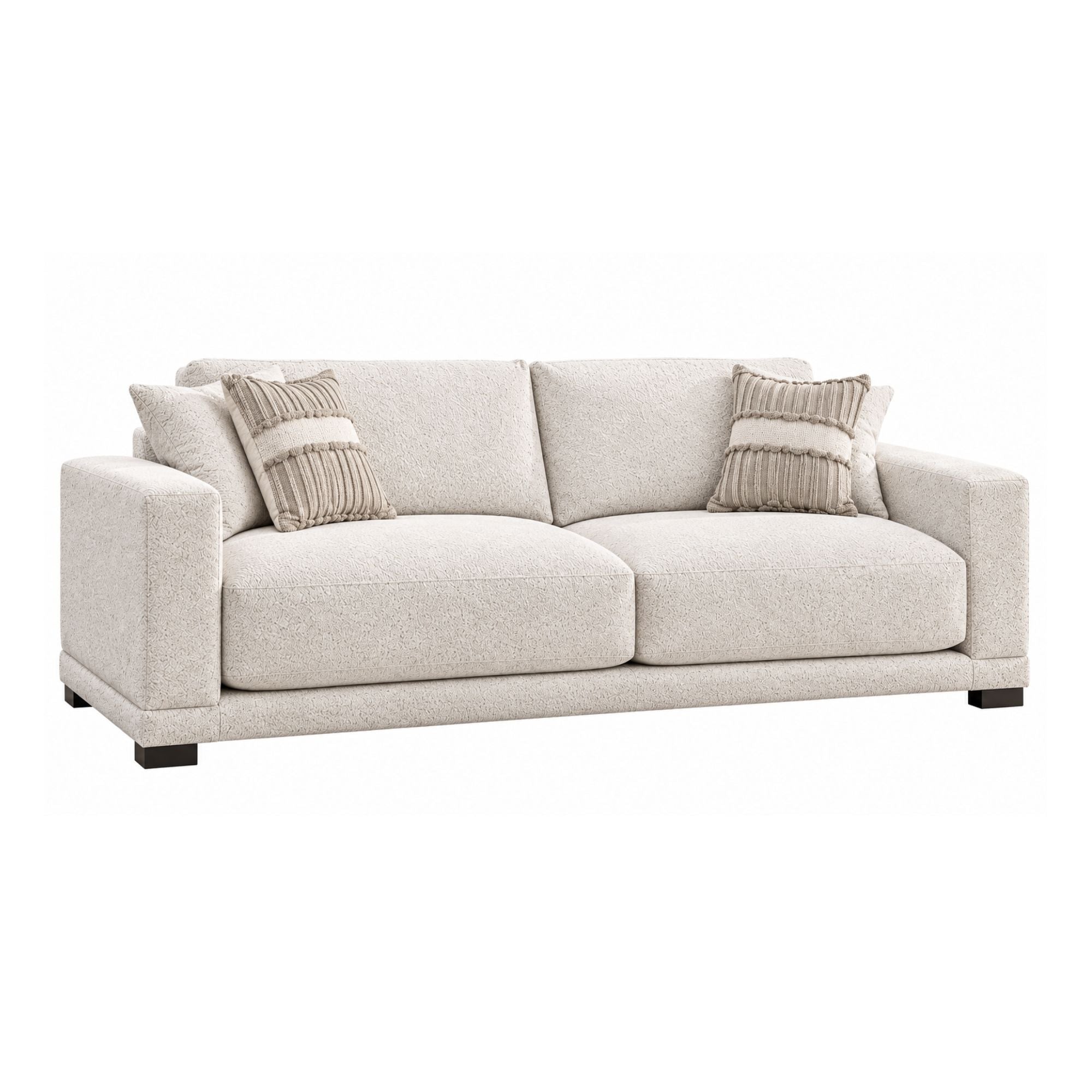Canadian-made Talia sofa set in light brown by Sofa by Fancy, featuring plush cushions and modern design for living room comfort.