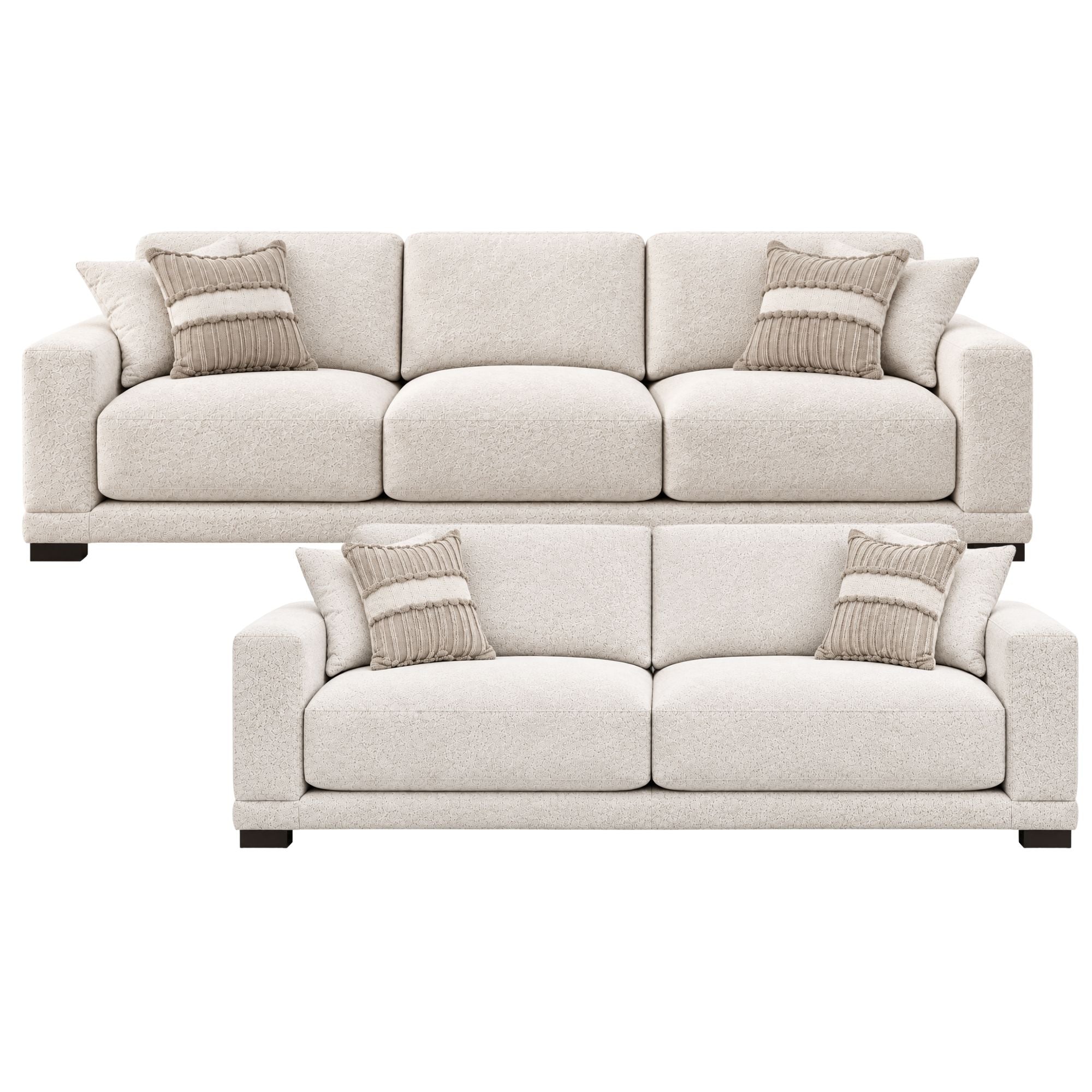 Canadian-made Talia sofa set in light brown with plush cushions and sleek armrests, designed by Sofa by Fancy.