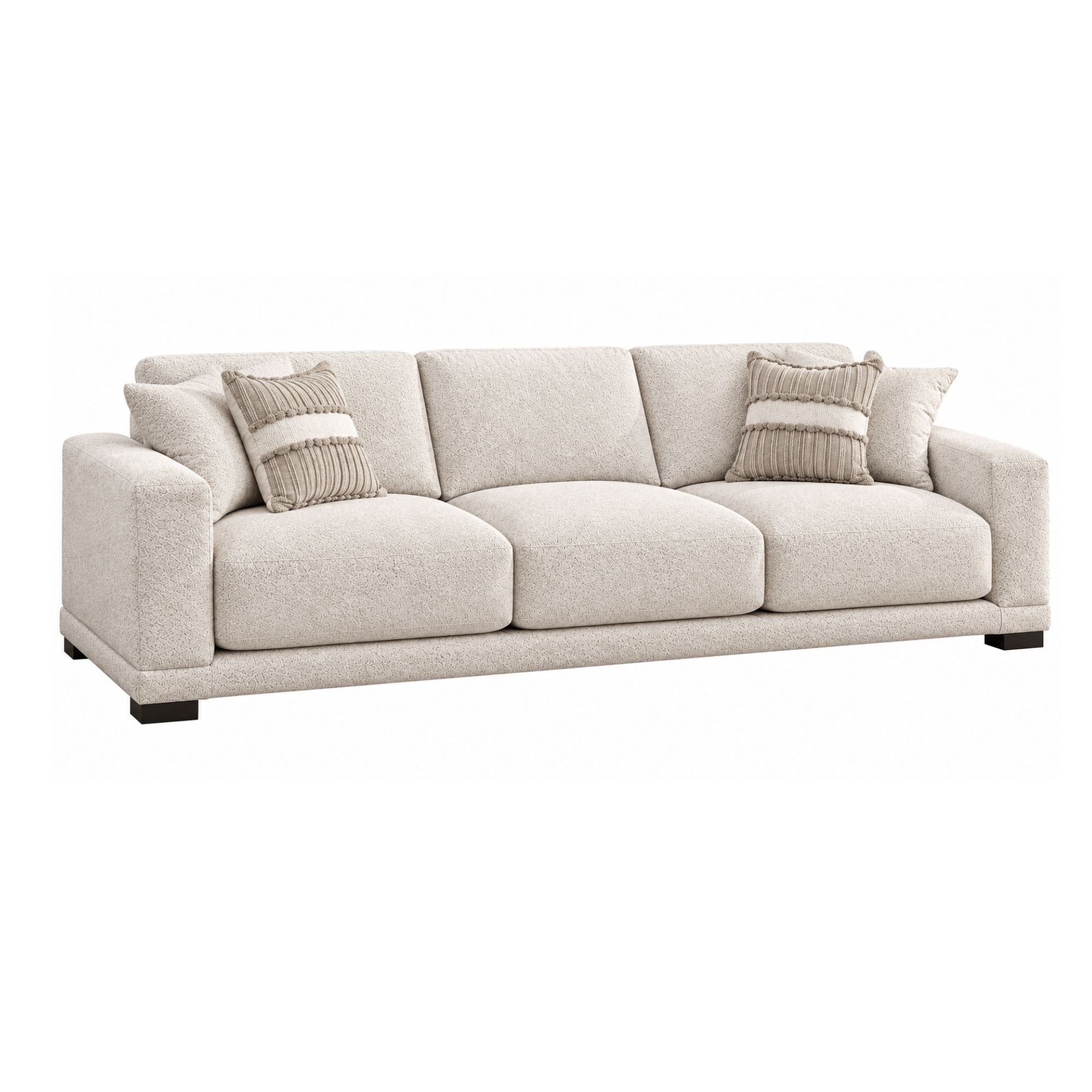 Canadian-made Talia sofa set in light brown by Sofa by Fancy, featuring plush cushions and contemporary design.