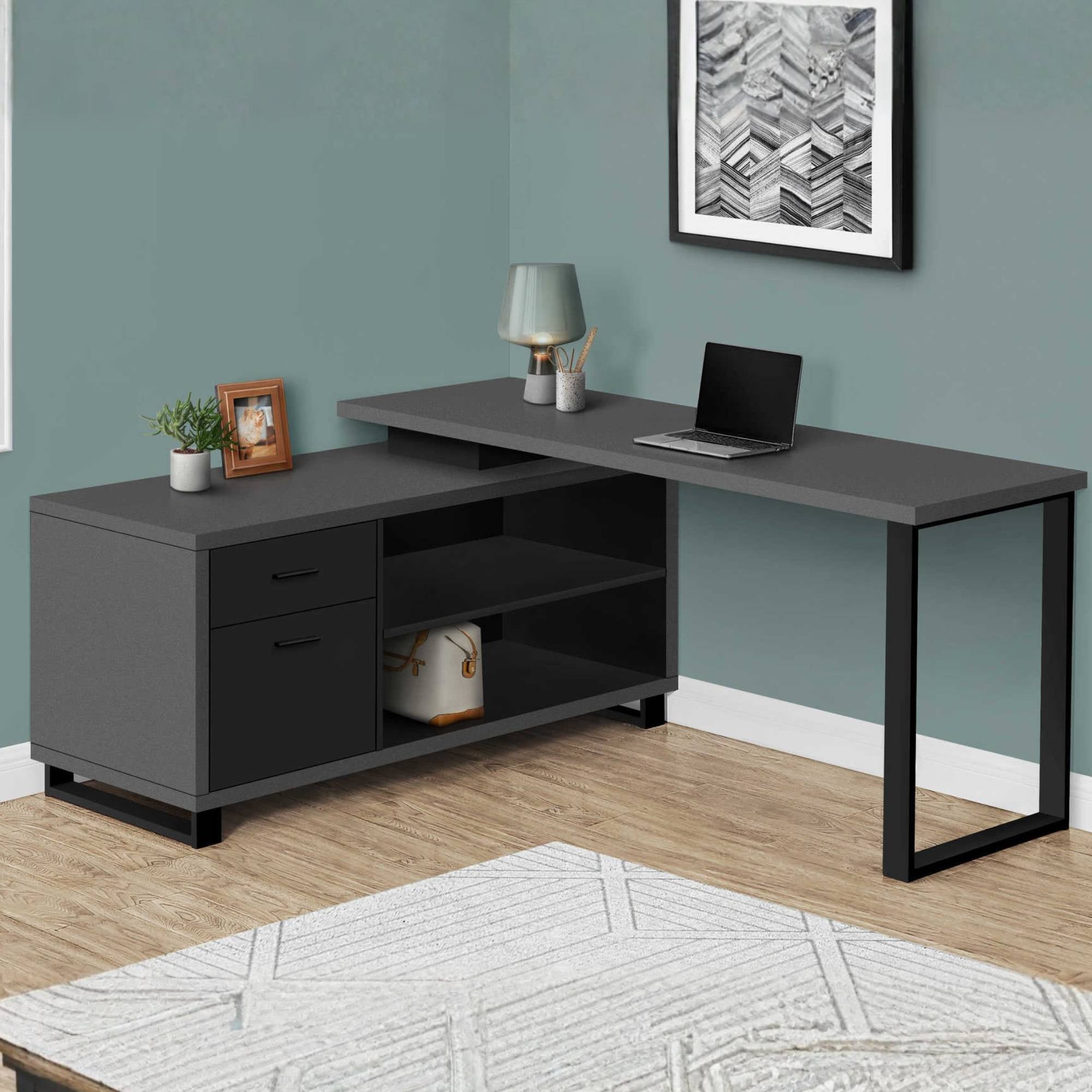 Dark grey and black 72-inch Monarch Specialties office desk with sleek, modern design and sturdy computer workspace.