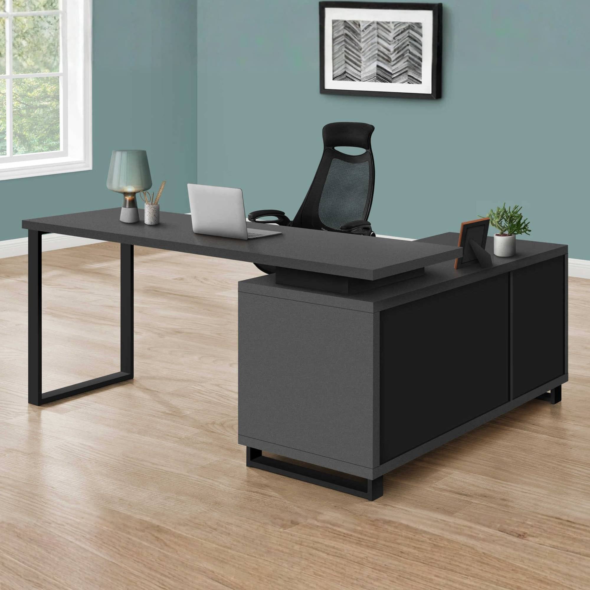 Dark grey and black Nexora 72-inch office computer desk by Monarch Specialties with sleek modern design.
