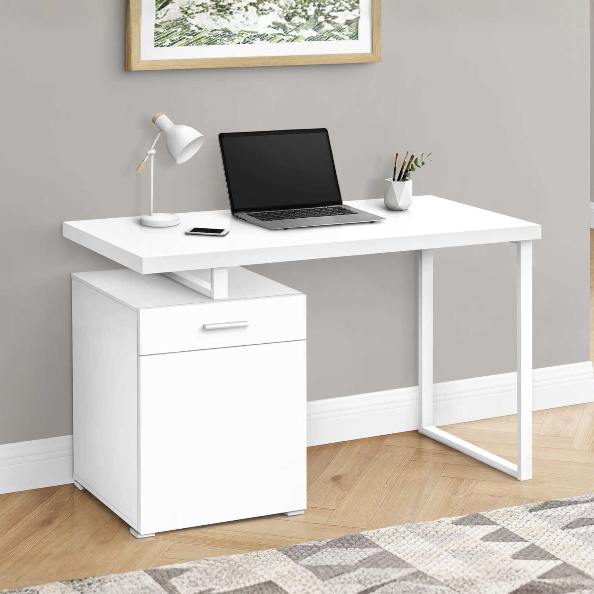 White Nexor 48-inch office computer desk by Monarch Specialties with a sleek, modern design and spacious workspace.