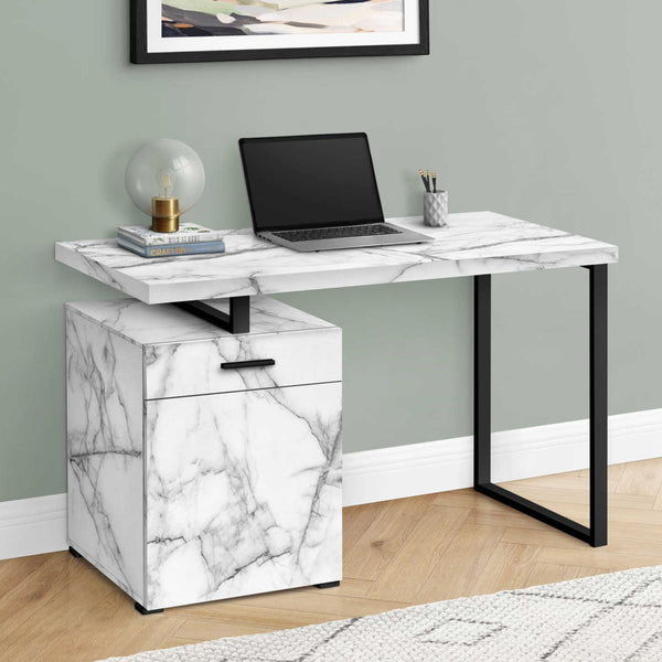 Marble top Nexor 48-inch office computer desk by Monarch Specialties with sleek modern design and sturdy metal legs.