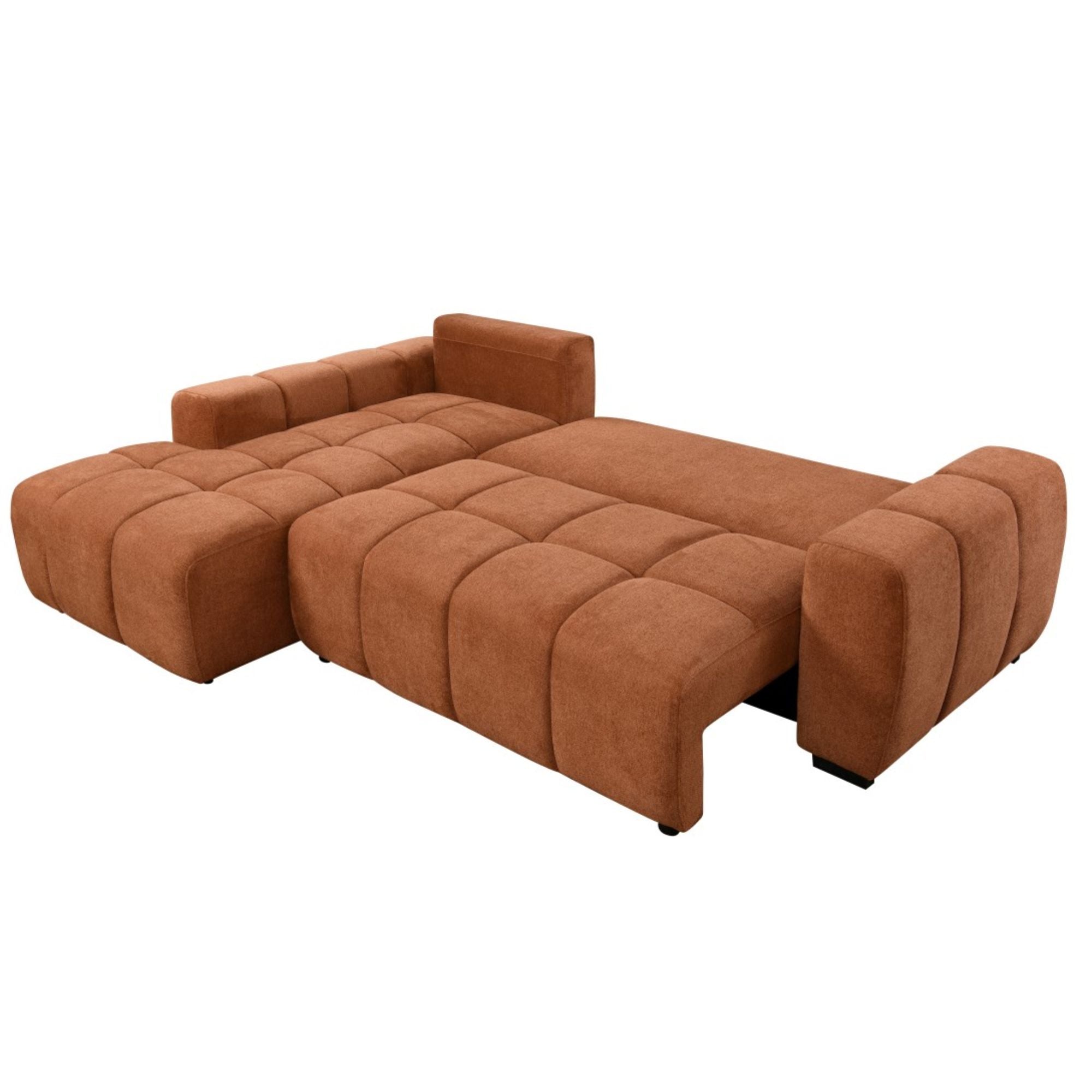 Brassex CloudNine LHF sectional sleeper in burnt orange with plush cushions and modern design, shown in a cozy living room setting.