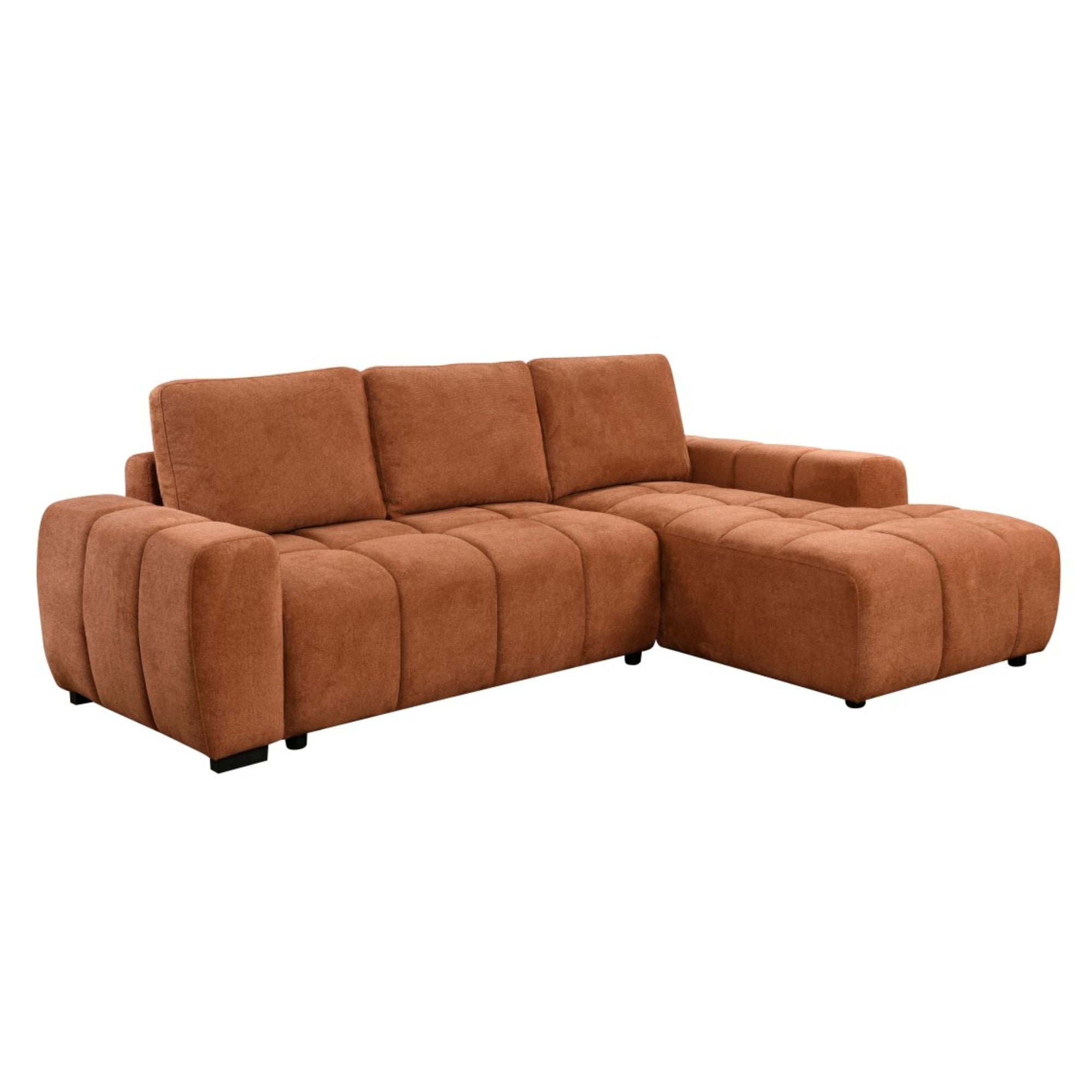 Brassex CloudNine RHF sectional sleeper in burnt orange fabric with plush cushions and modern design, displayed in a living room setting.