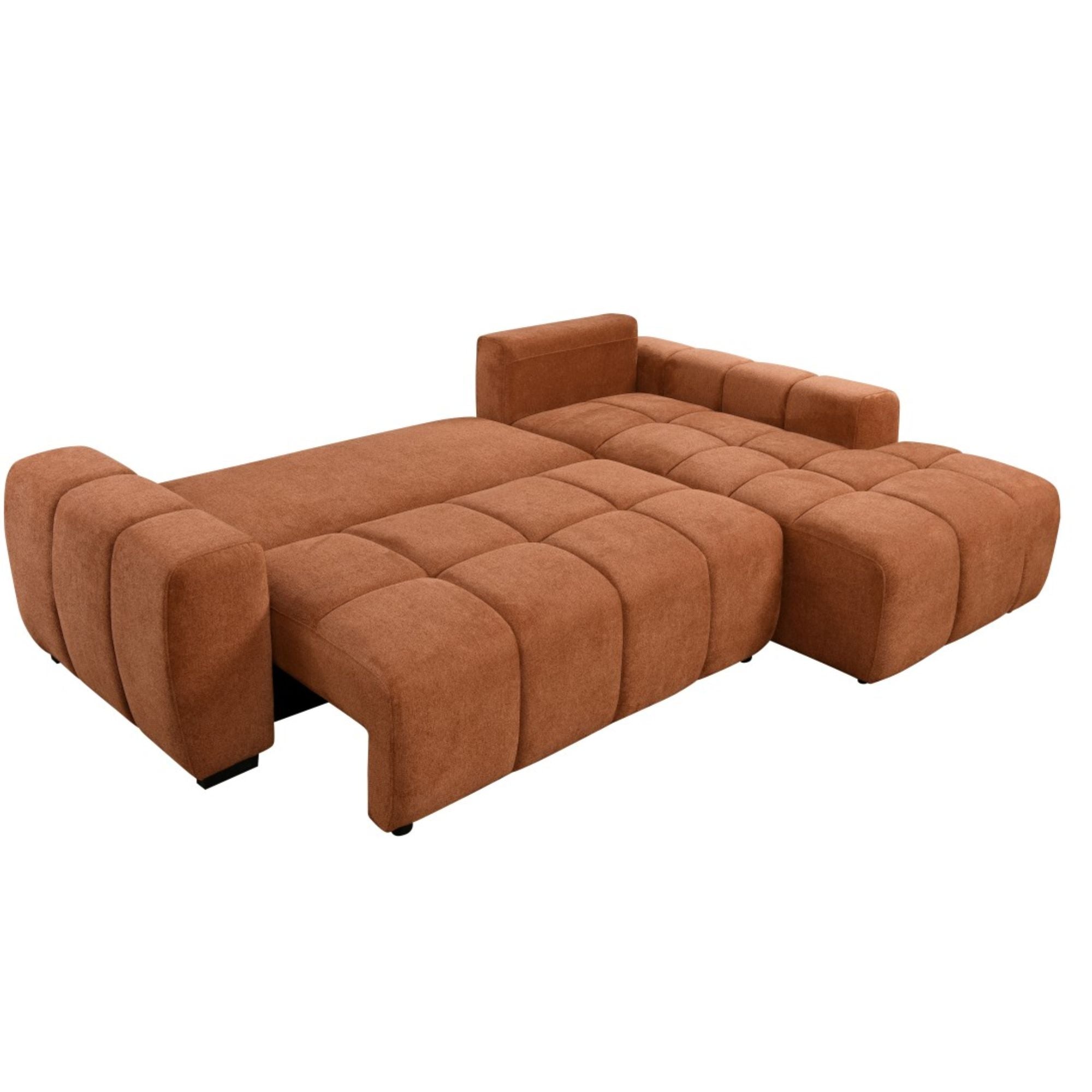 Brassex CloudNine RHF sectional sleeper in burnt orange fabric, showing plush cushions and modern design for versatile seating.