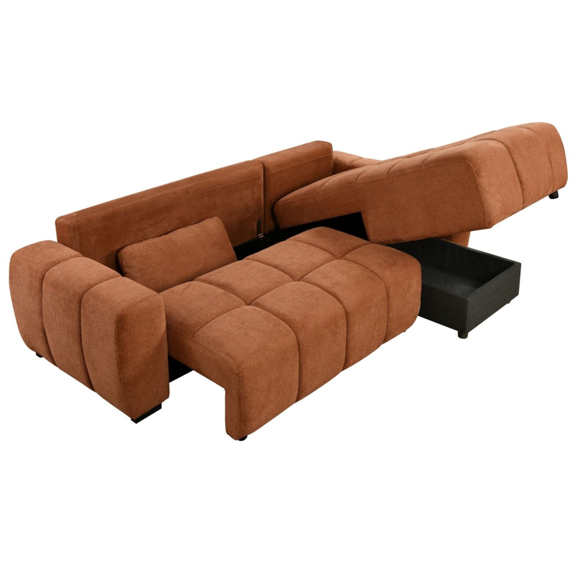 Brassex CloudNine RHF sectional sleeper sofa in burnt orange fabric, showing plush cushions and modern design.