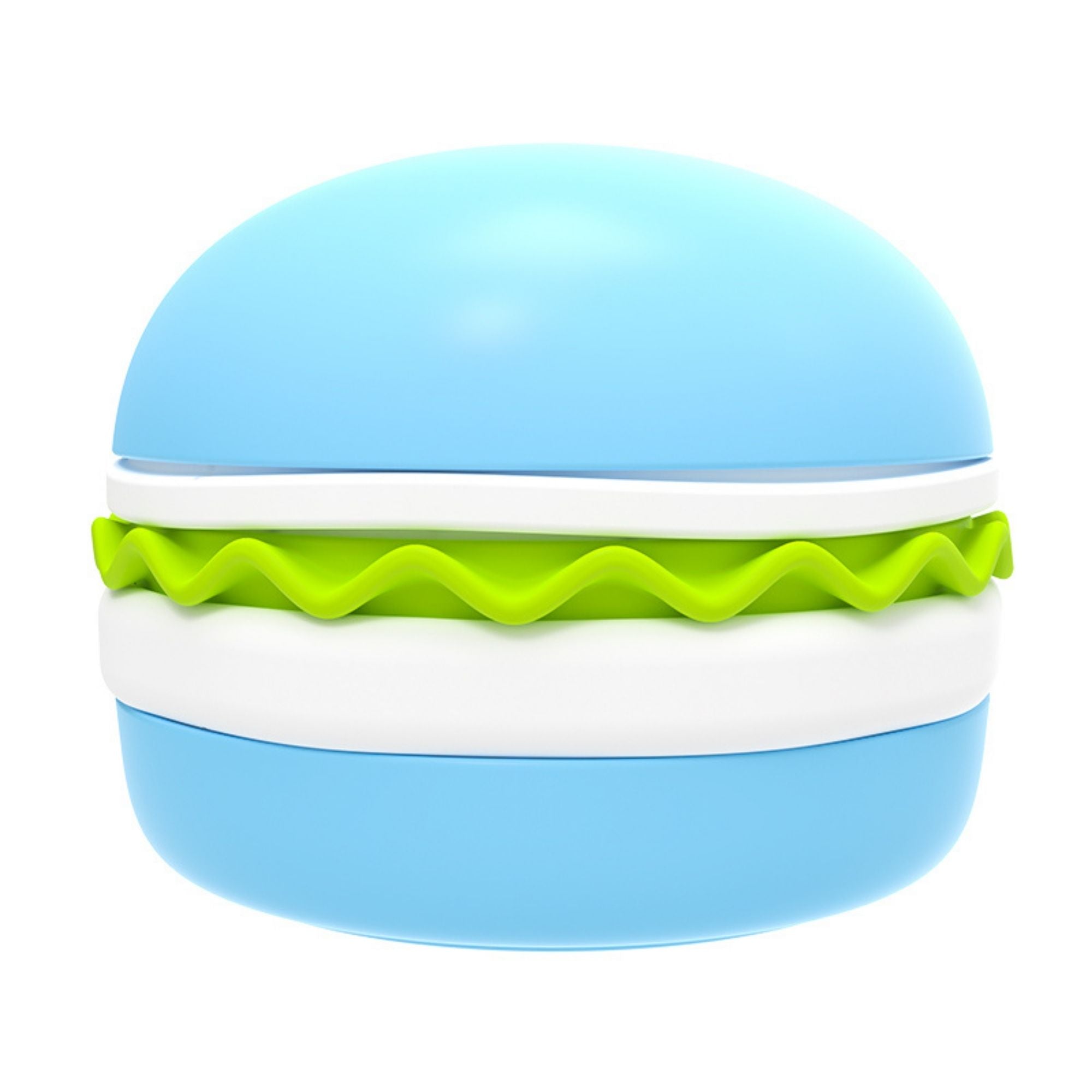 Light blue Superdesign hamburger-shaped slow feeder pet bowl by CastleUp Experience Centre