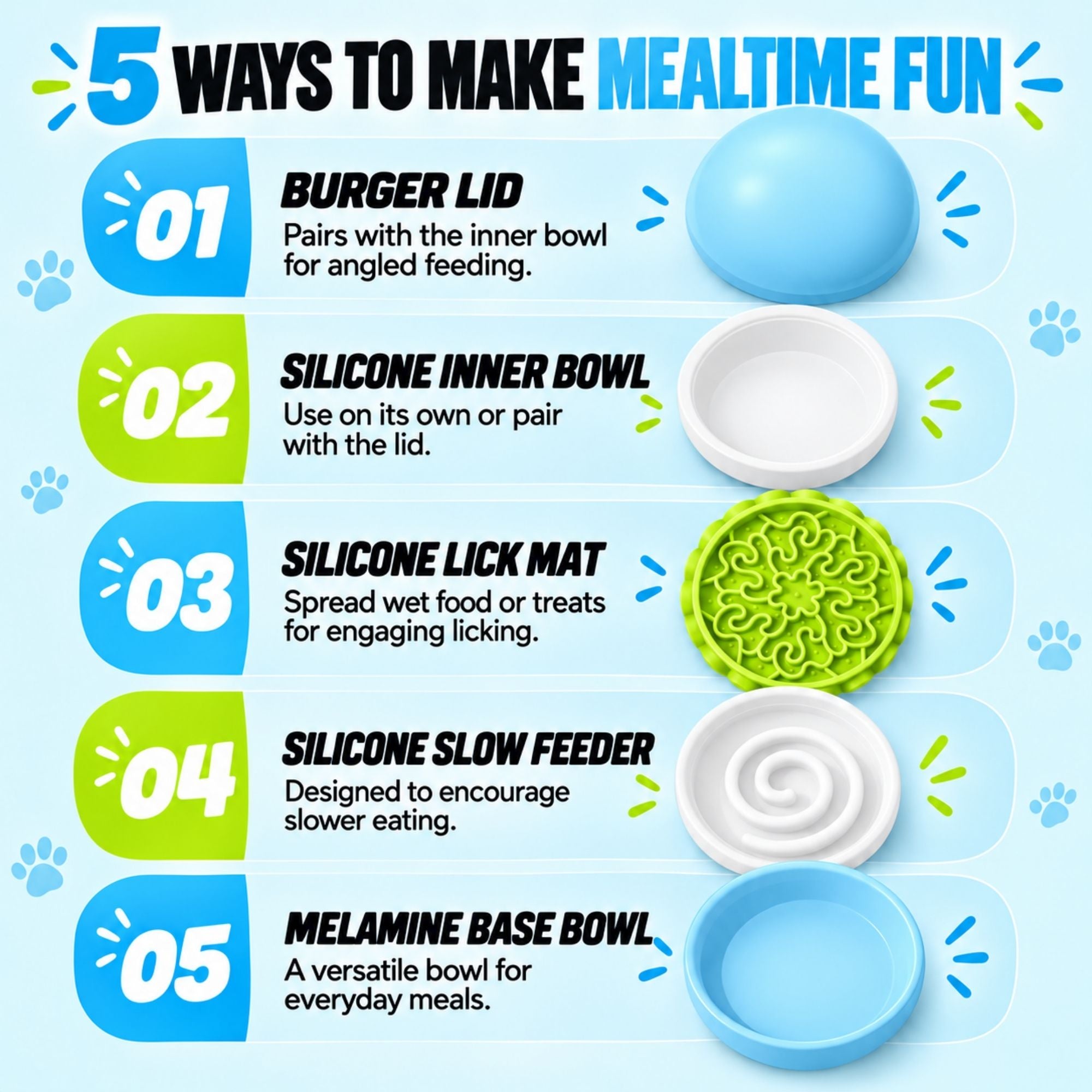 Light blue Superdesign hamburger-shaped slow feeder pet bowl by CastleUp Experience Centre