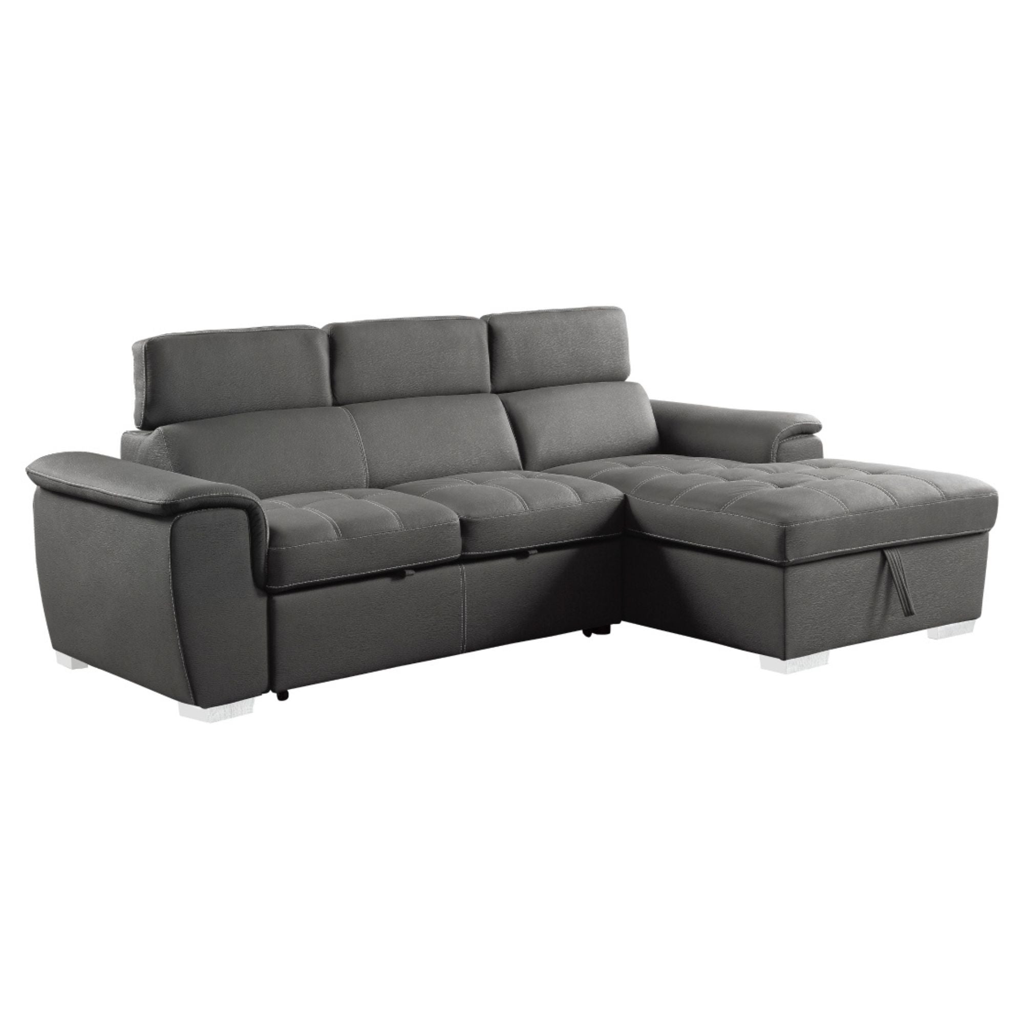 MAZ Ferriday RHF 2-piece sectional sleeper sofa in grey, showcasing plush cushions and modern design in a living room setting.