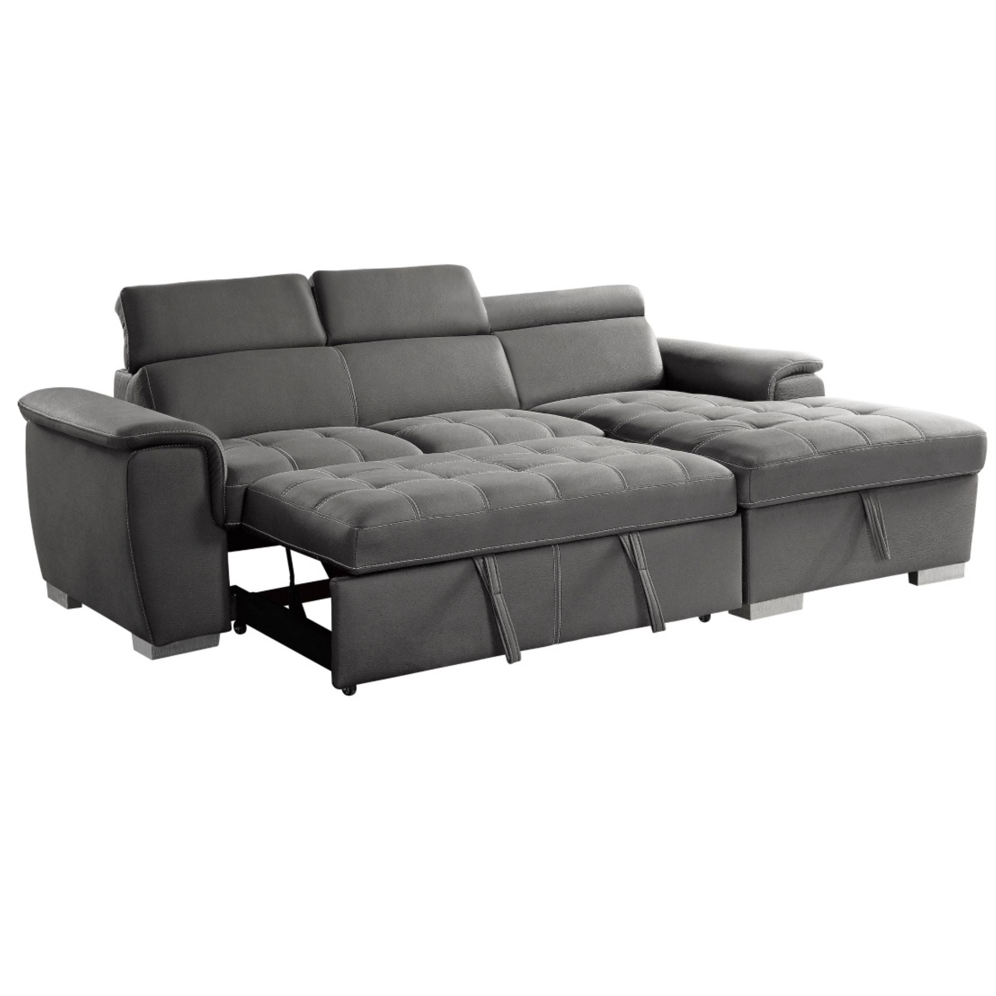 MAZ Ferriday RHF 2-piece sectional sleeper sofa in grey fabric, featuring plush cushions and a convertible design for versatile seating.