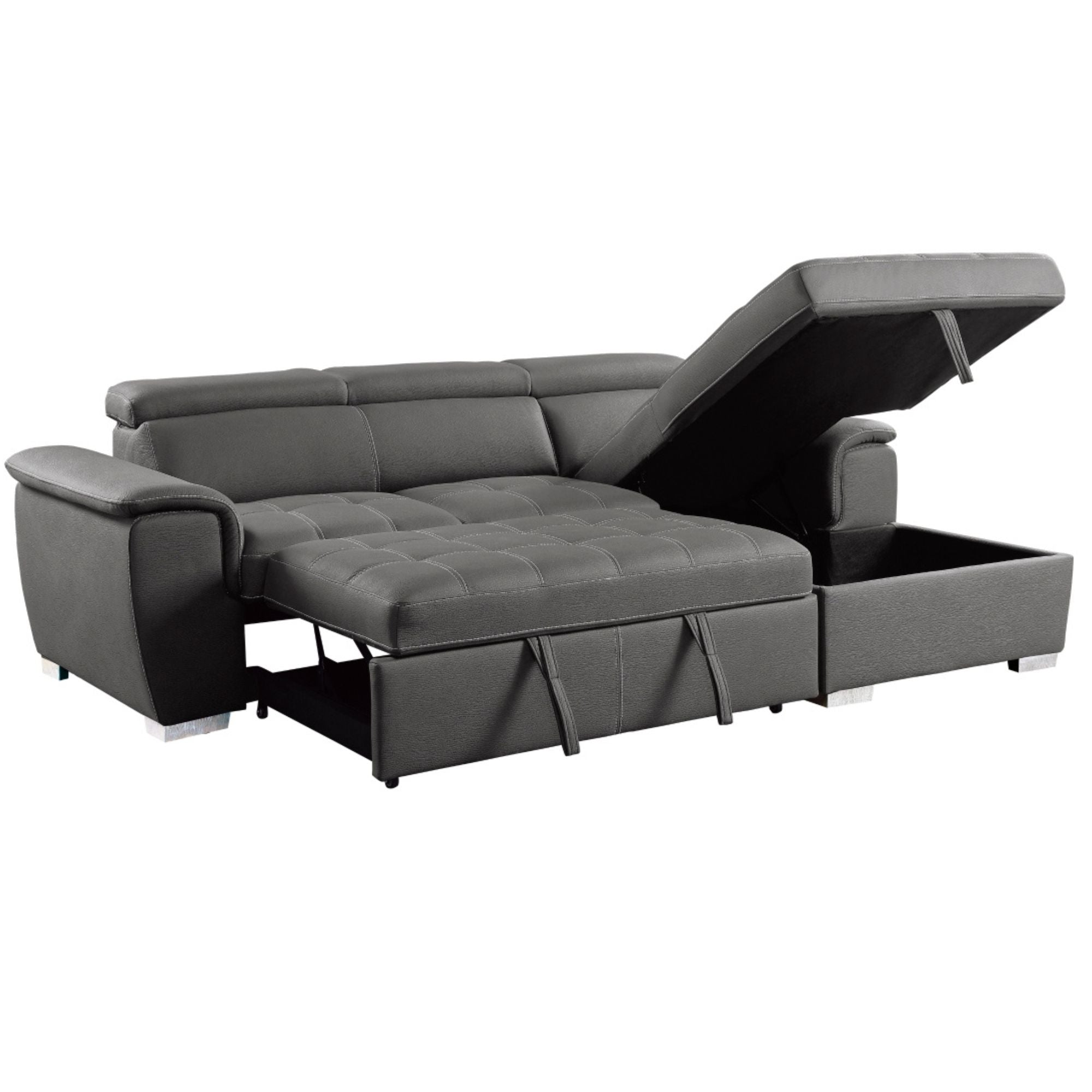 MAZ Ferriday RHF 2-piece sectional sleeper sofa in grey with plush cushions and modern design, perfect for living room comfort.