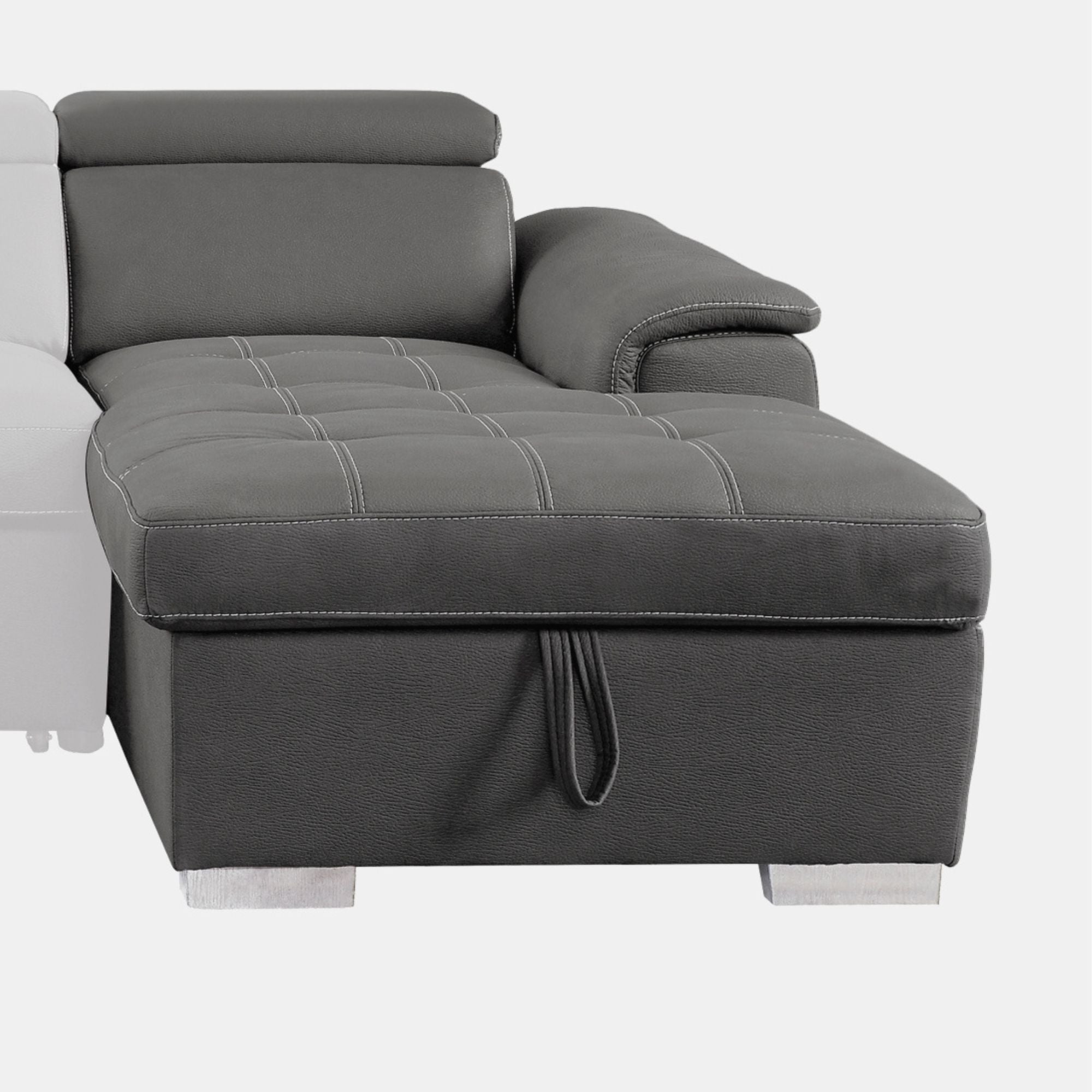 MAZ Ferriday RHF 2-piece sectional sleeper in grey with cushions, showcasing the modern, versatile living room furniture.