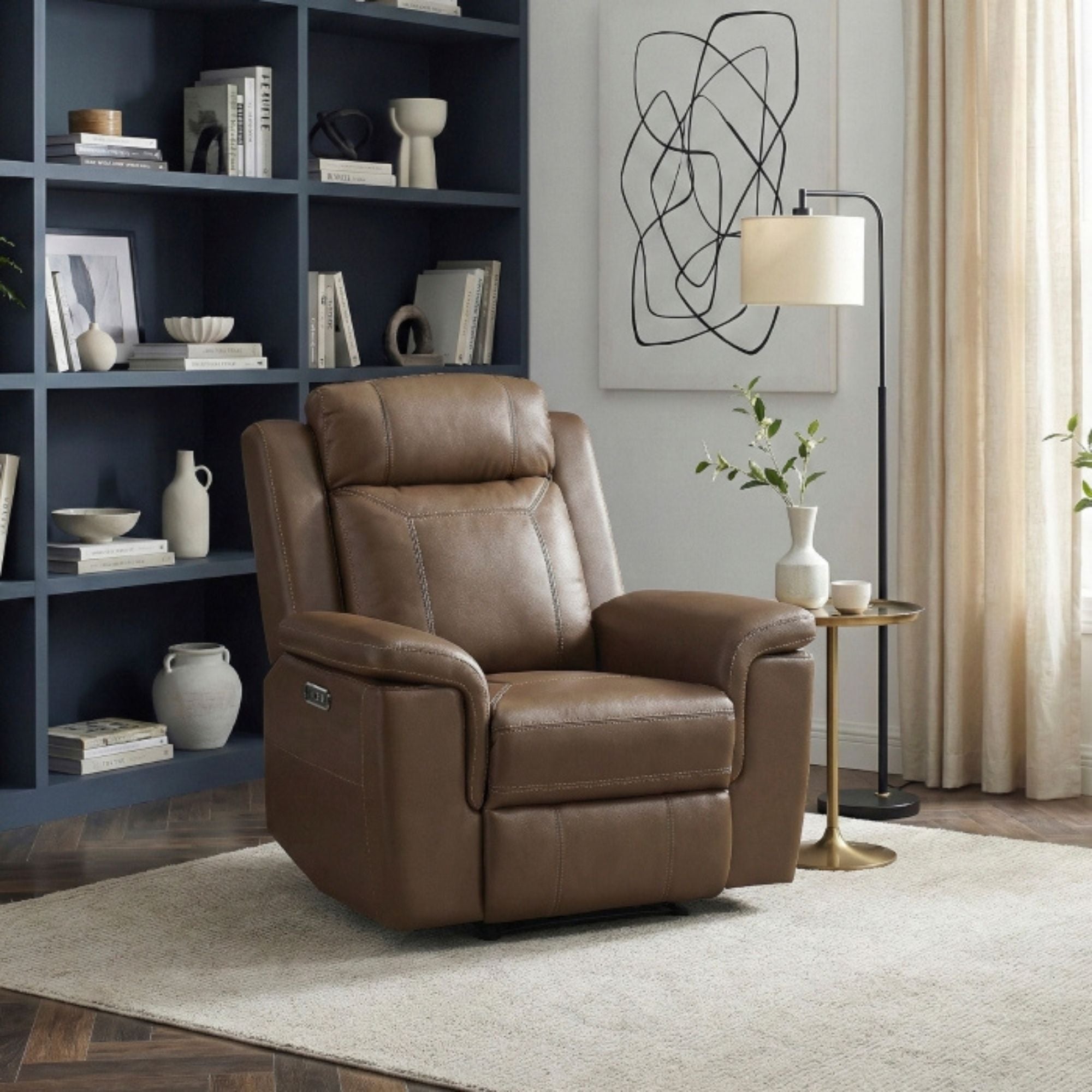 Nest Dual Power Leather Reclining Chair in Toffee Brown