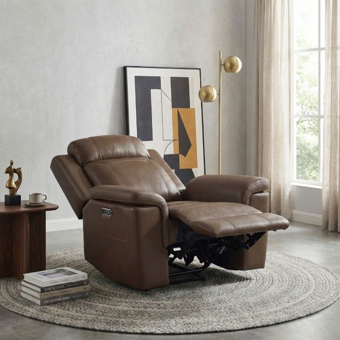 Nest Dual Power Leather Reclining Chair in Toffee Brown