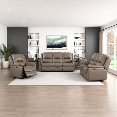 Haven Collection Power Leather Reclining Sofa Set in Taupe