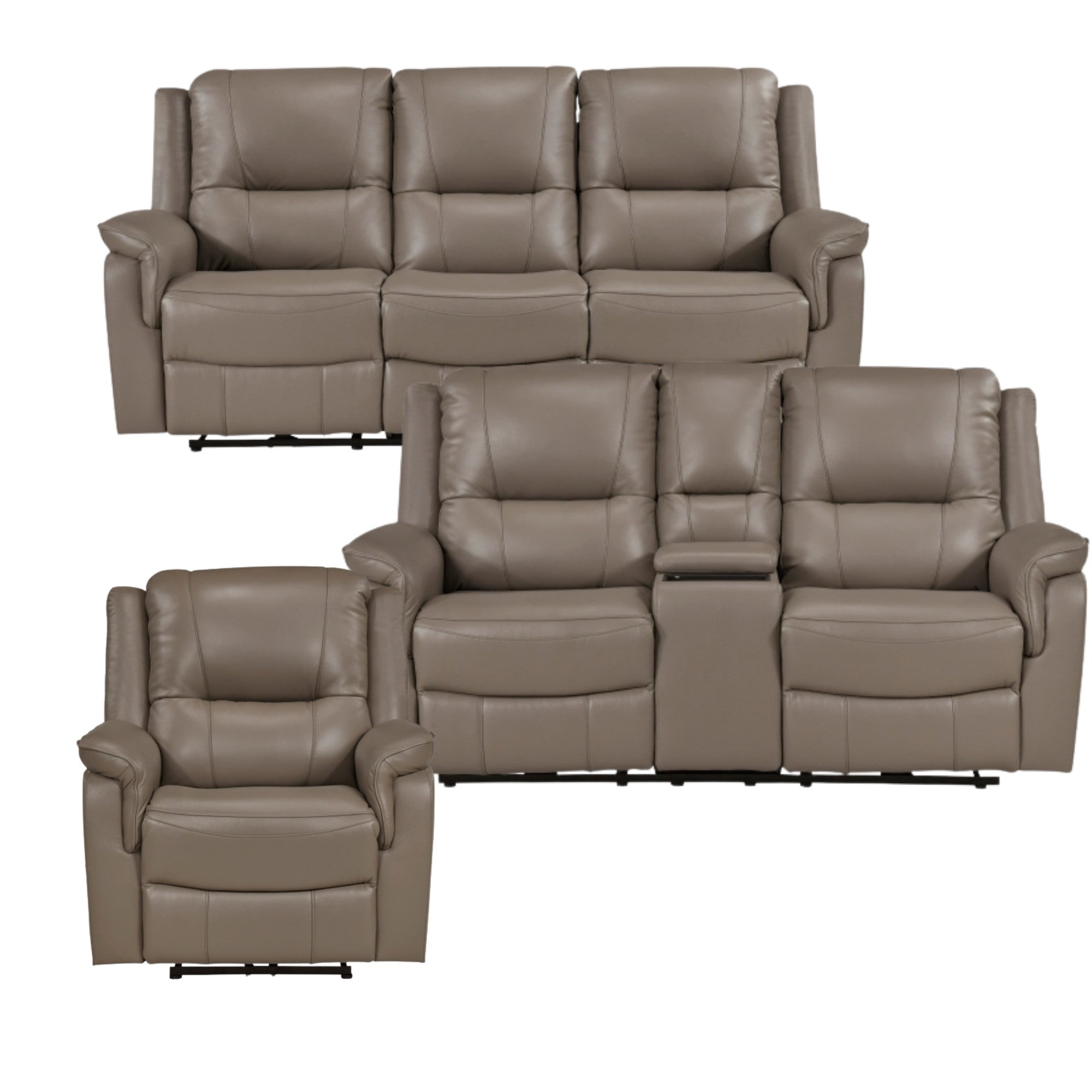 Haven Collection Power Leather Reclining Sofa Set in Taupe