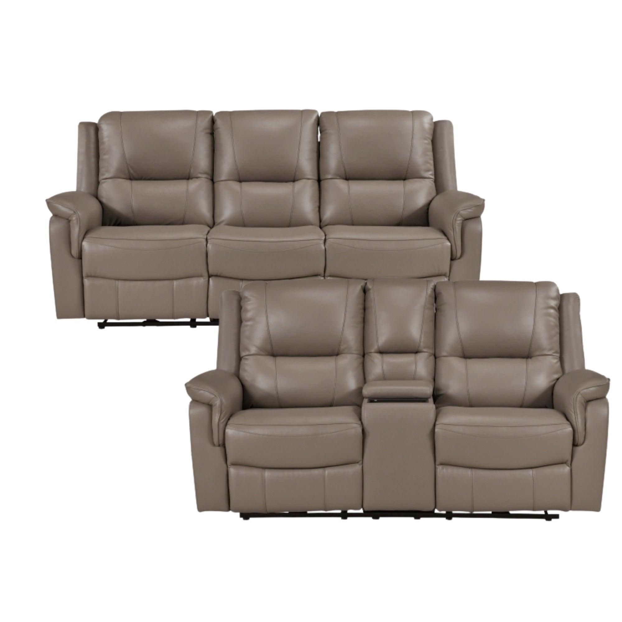 Haven Collection Power Leather Reclining Sofa Set in Taupe