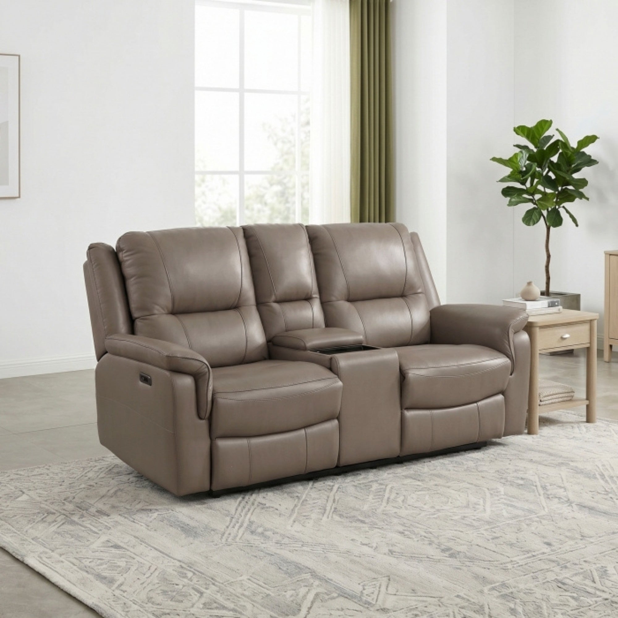 Haven Collection Power Leather Reclining Loveseat in Taupe