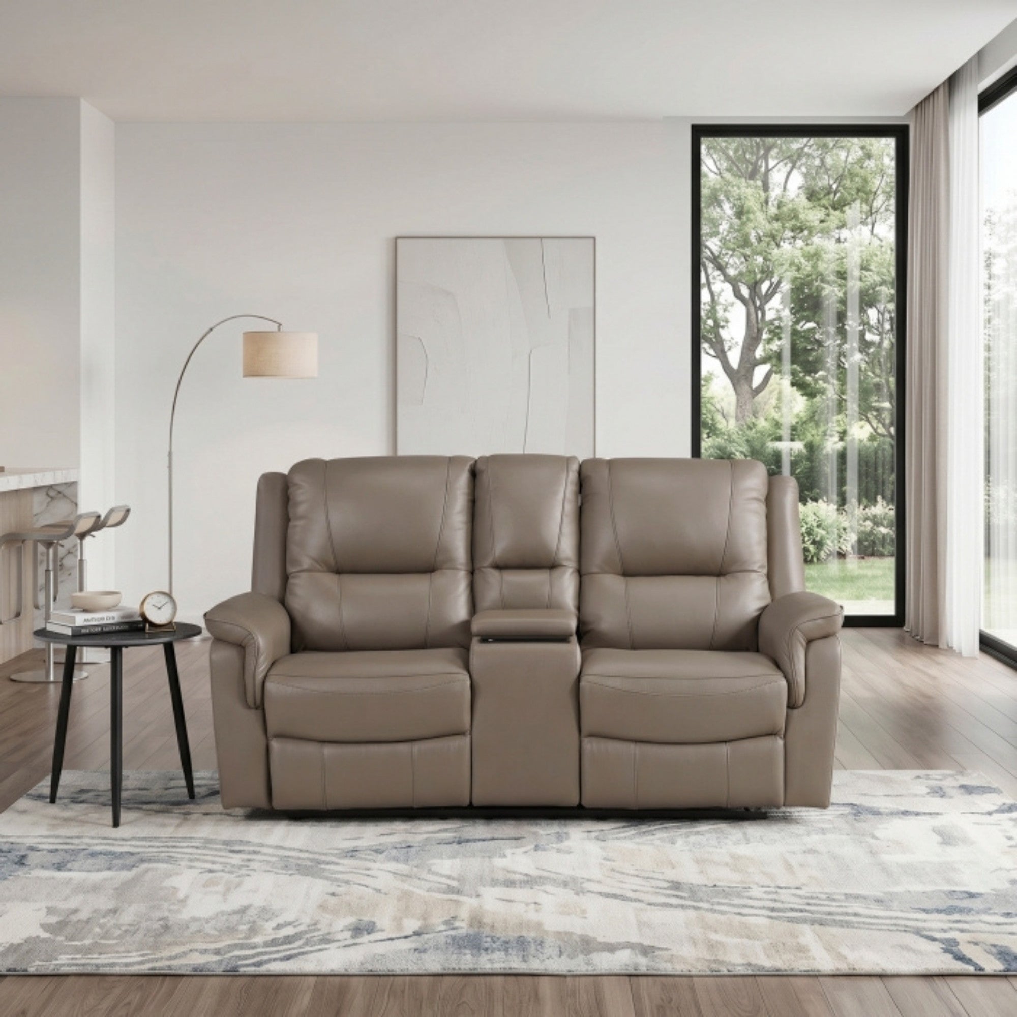 Haven Collection Power Leather Reclining Loveseat in Taupe
