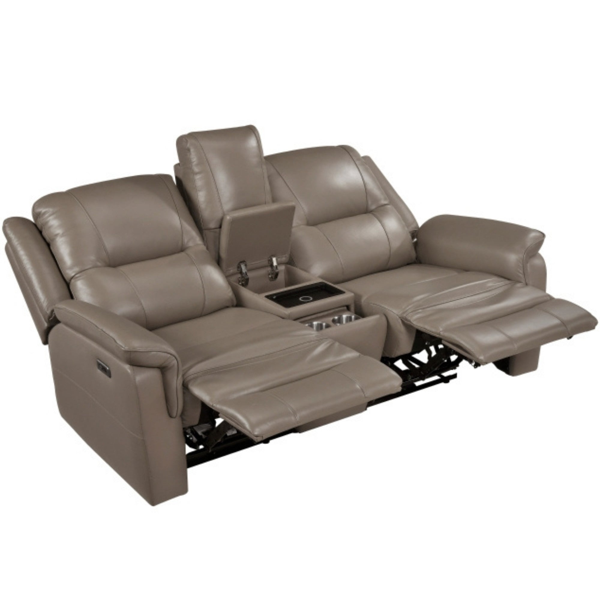 Haven Collection Power Leather Reclining Sofa Set in Taupe