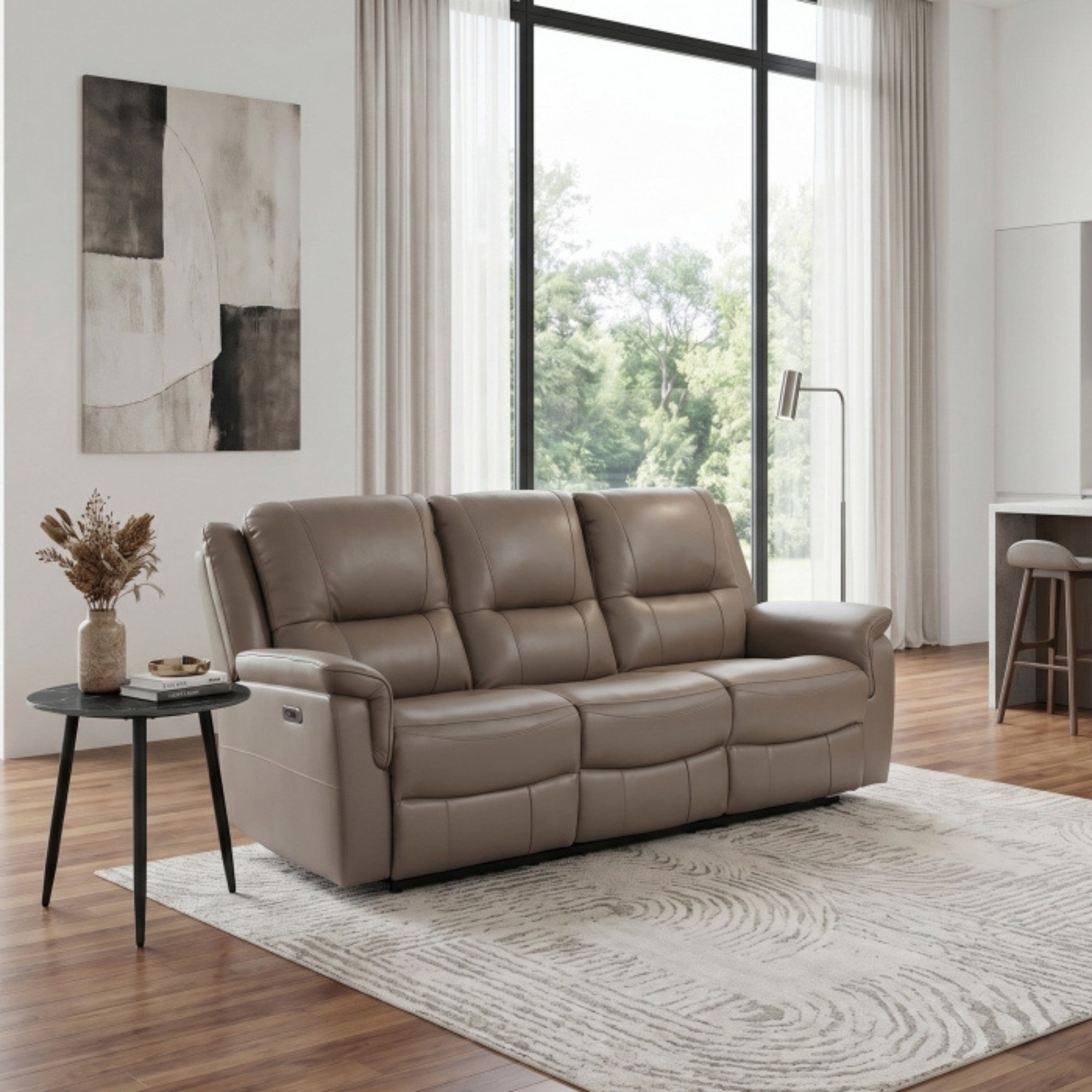 Haven Collection Power Leather Reclining Sofa in Taupe