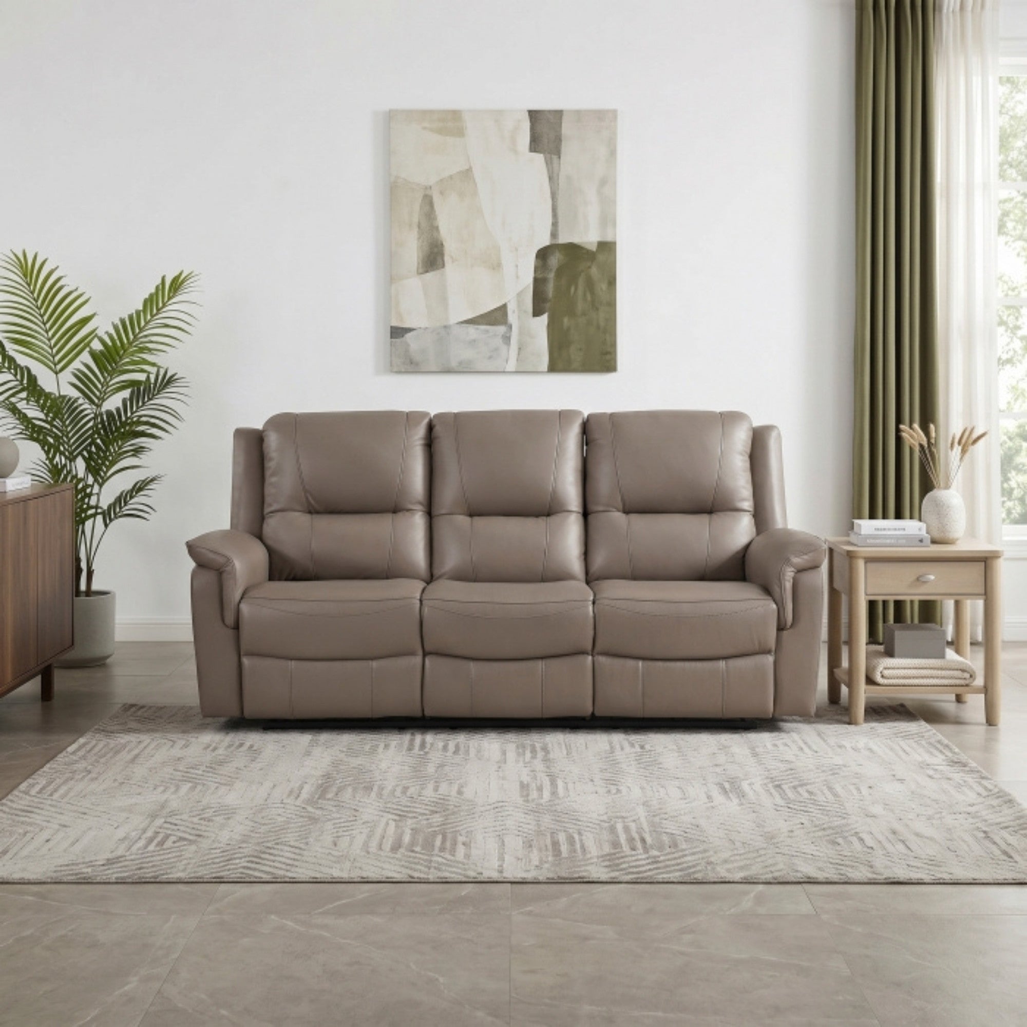 Haven Collection Power Leather Reclining Sofa in Taupe