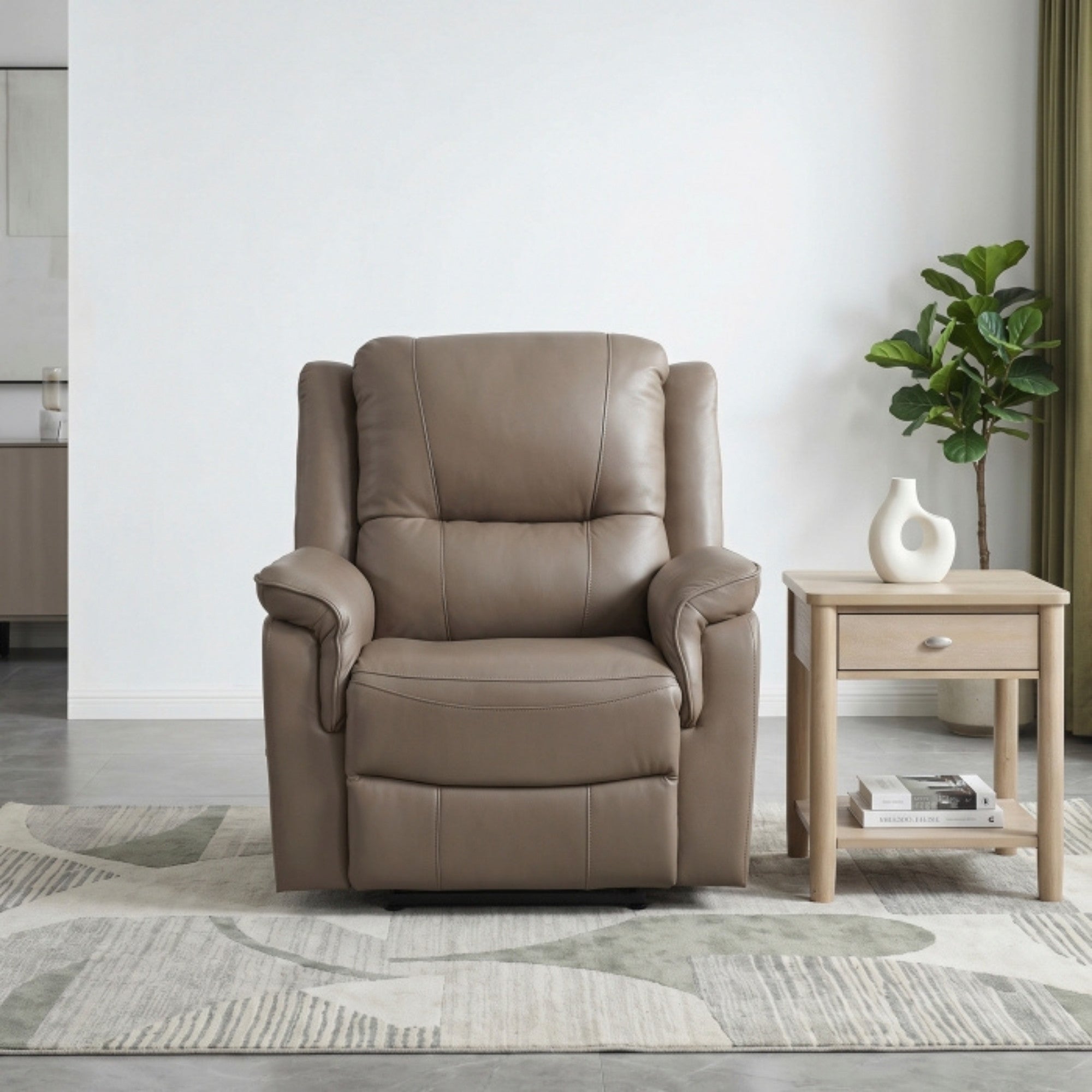 Haven Collection Power Leather Reclining Chair in Taupe