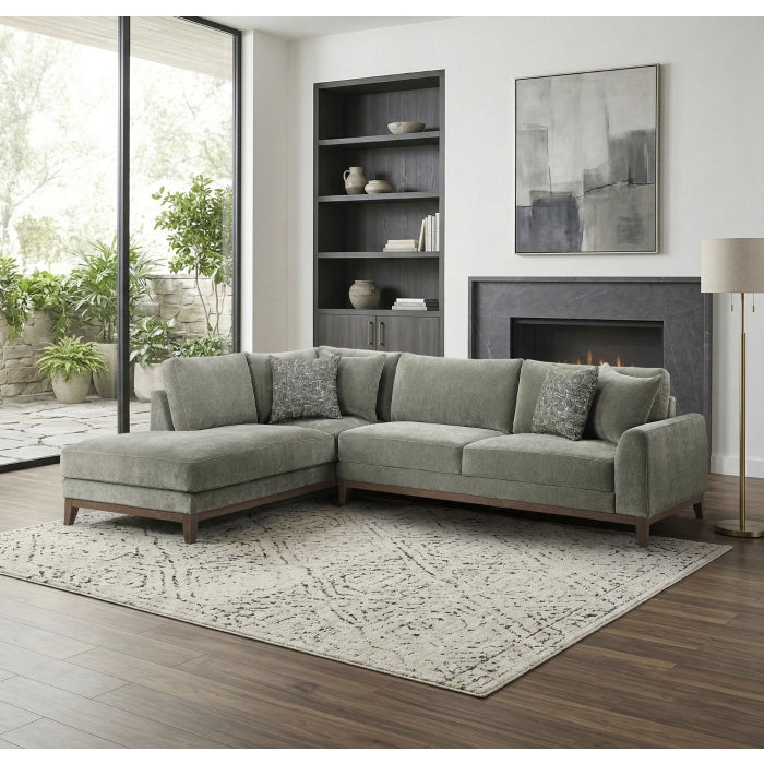 Green Chenille 2-Piece L-Shaped Sectional with Chaise