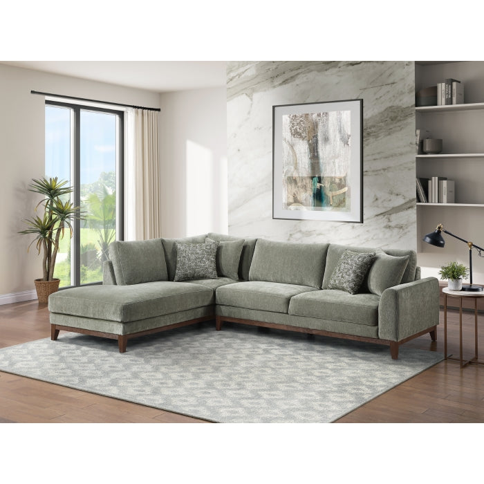 Green Chenille 2-Piece L-Shaped Sectional with Chaise