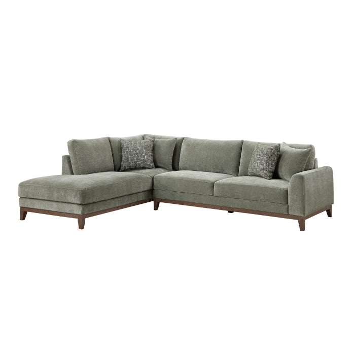 Green Chenille 2-Piece L-Shaped Sectional with Chaise