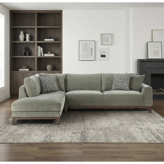 Green Chenille 2-Piece L-Shaped Sectional with Chaise